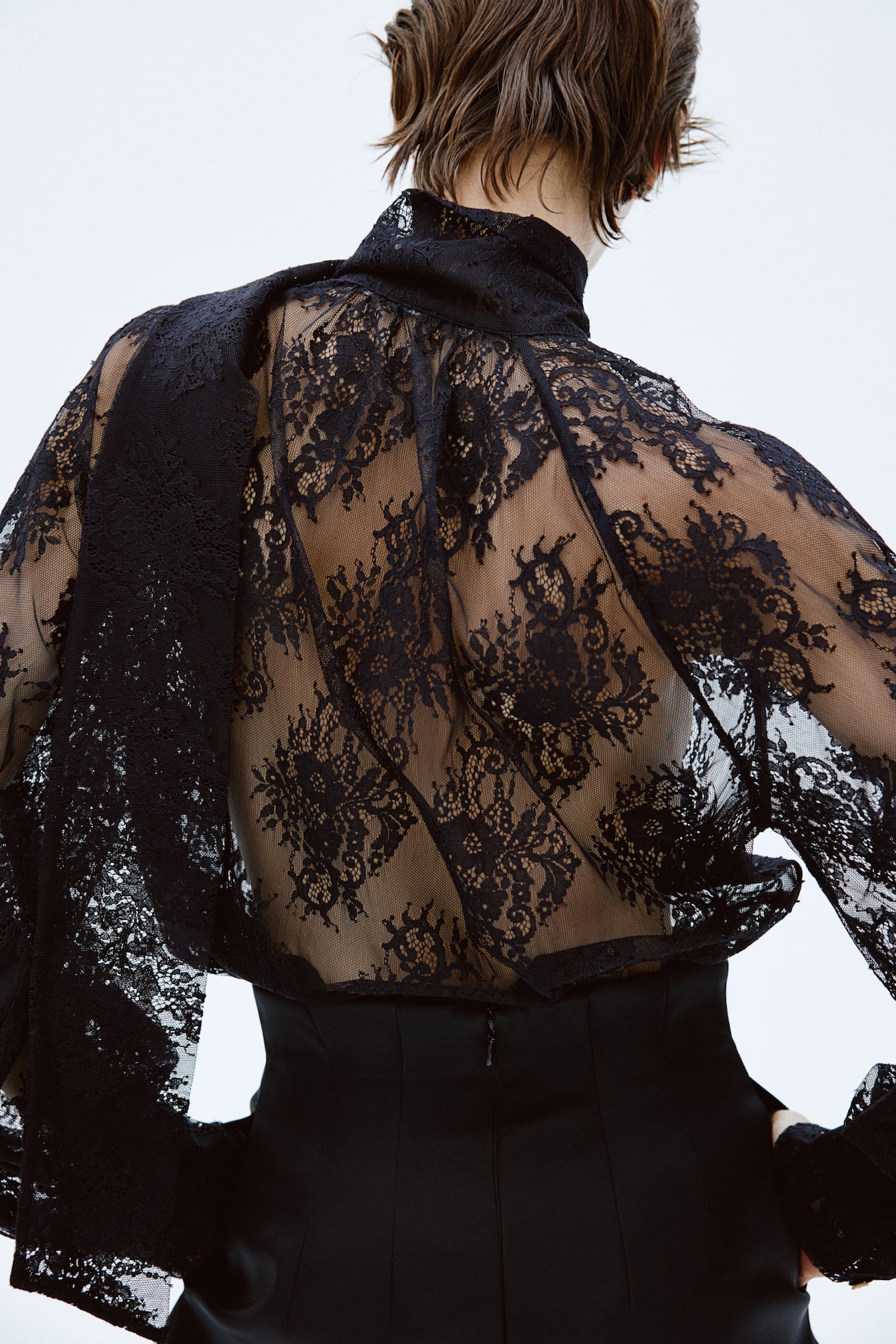 Blusa de encaje con lazada Negro MUJER H&M ES