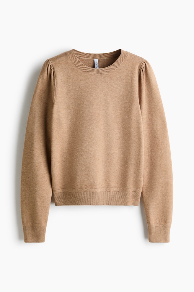 Puff-Sleeved Sweater - Dark beige/Light beige/Light coral pink - 1