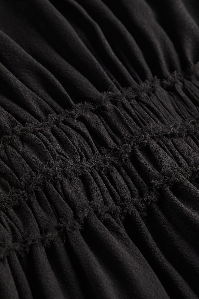 Robe en soie mélangée avec taille smockée - Noir/Beige clair - 5