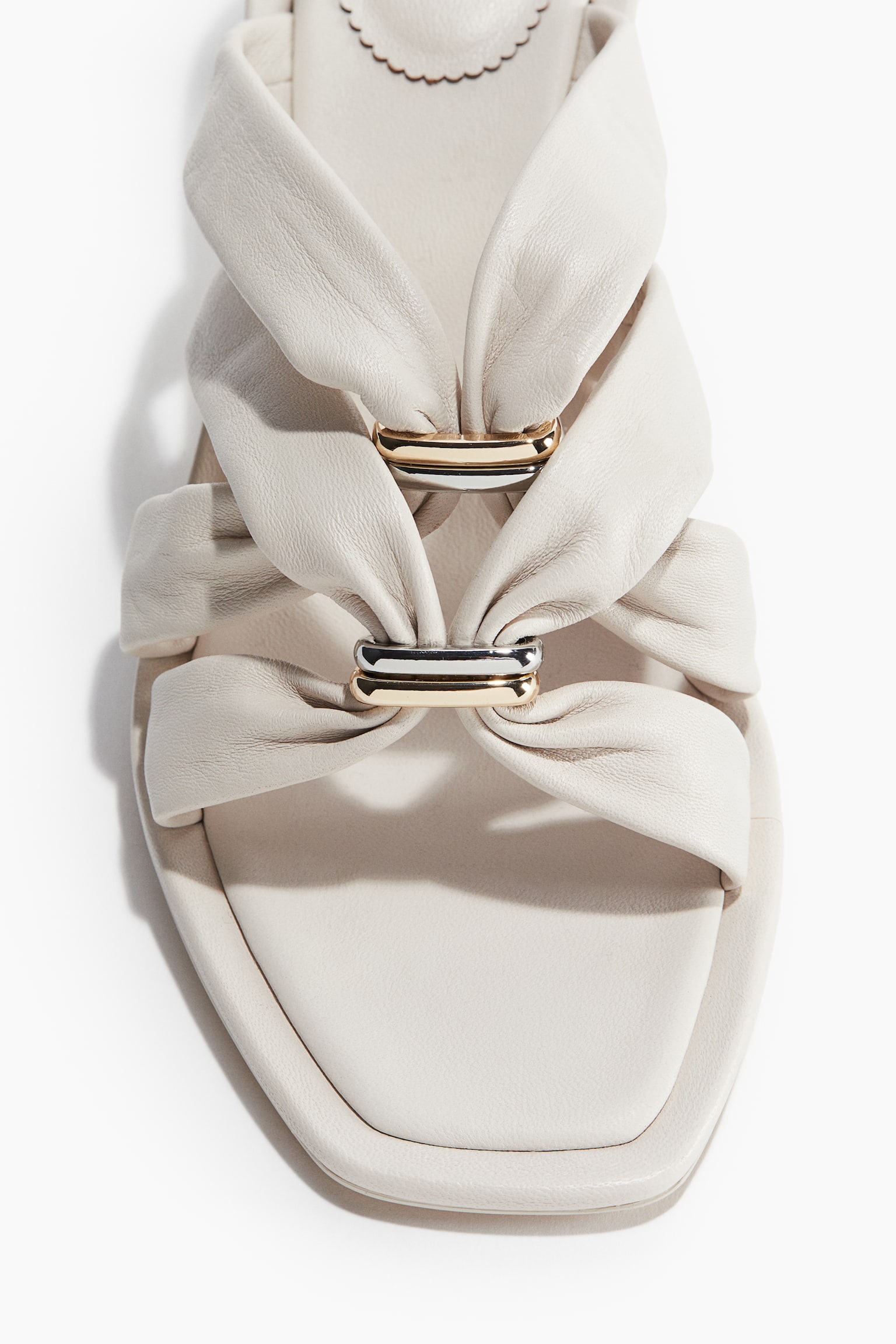 Heeled Leather Sandals - Cream/Black - 3