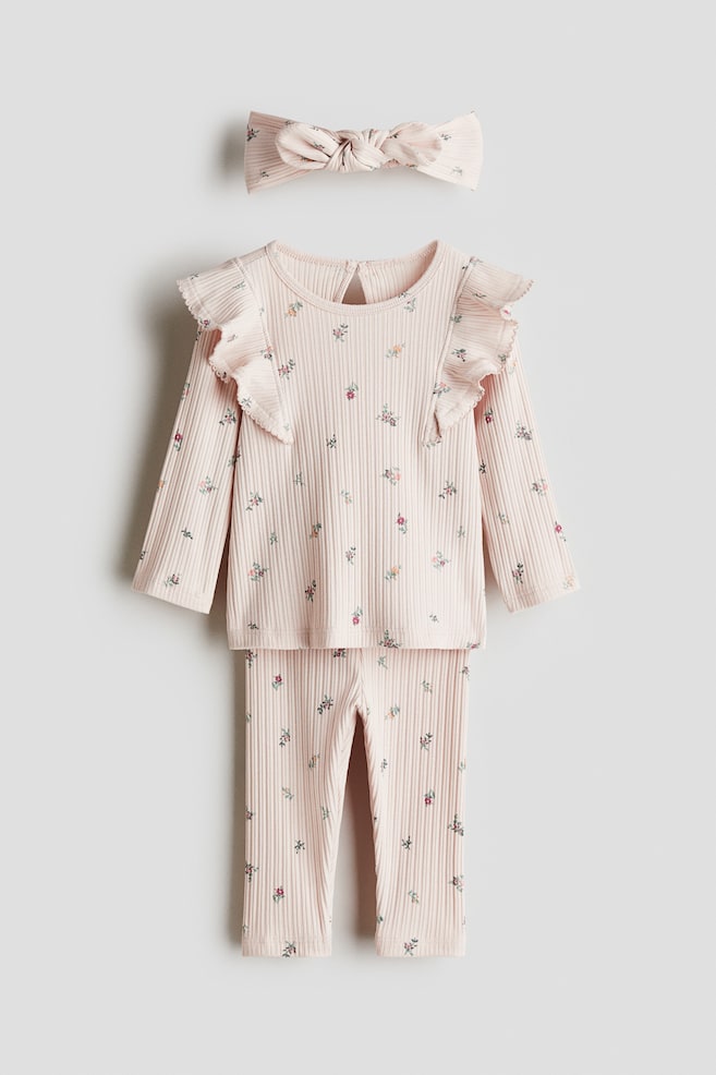 3-Piece Printed Jersey Set - Light pink/floral - 1