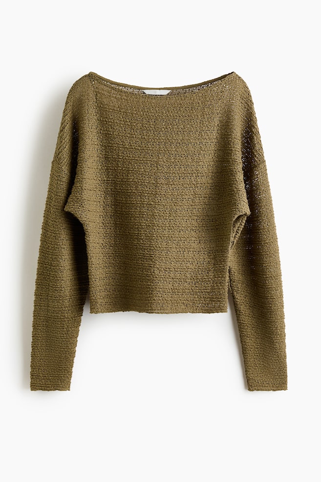 Textured-knit top - Dusty khaki green/Cream - 1
