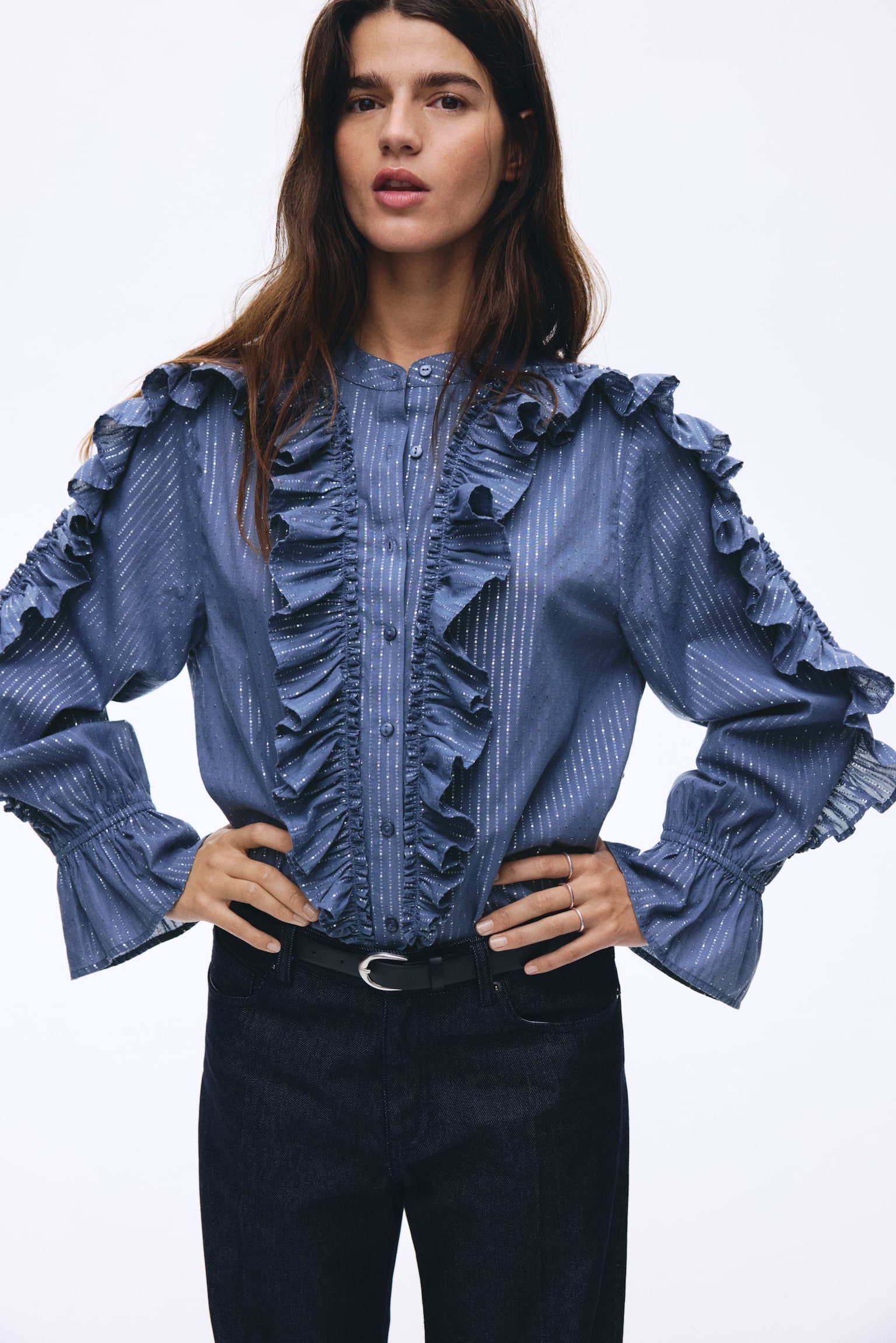Blouse volantée - Bleu ancien/Black - 5