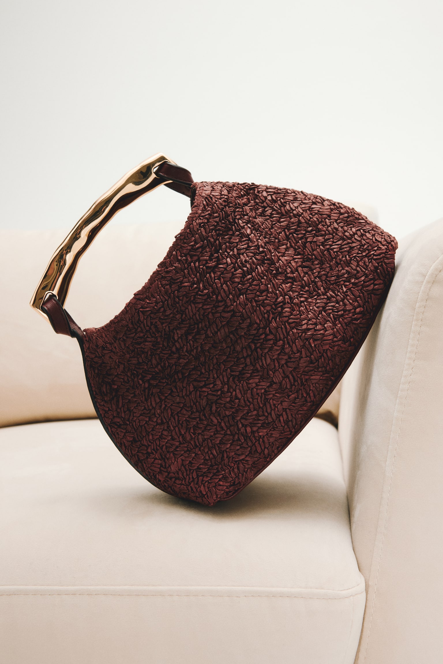 Metal-handle handbag - Dark brown/Light beige - 1