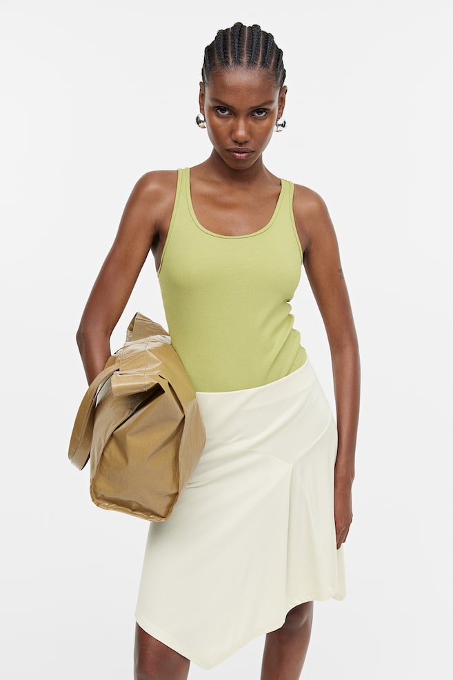 Asymmetric skirt - Cream/Black/Green/Dark beige - 5
