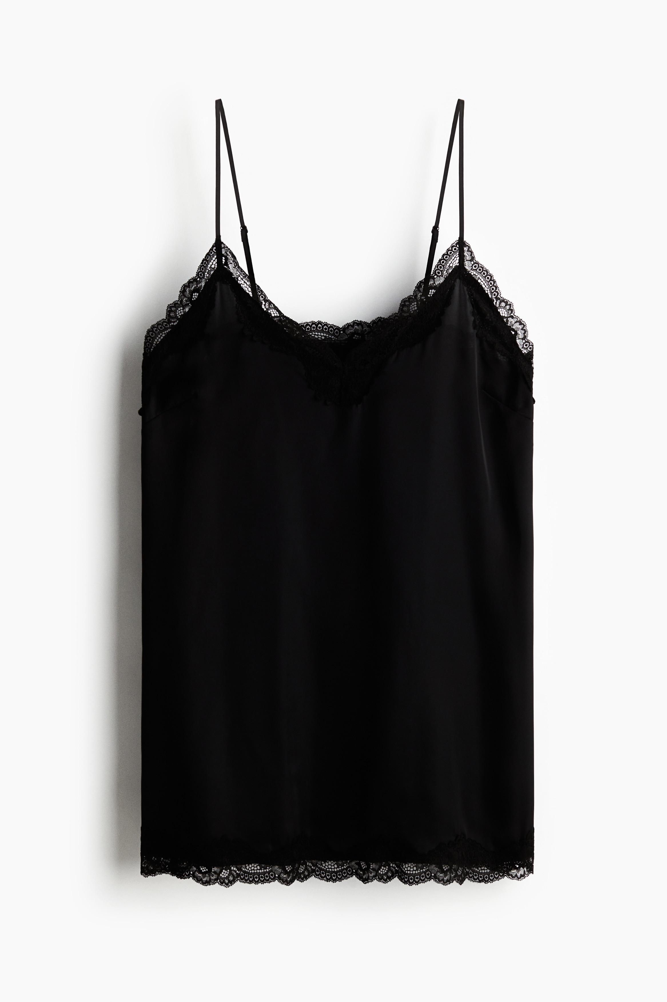 Lace-trimmed satin nightslip - Black/Dark brown/Leopard print