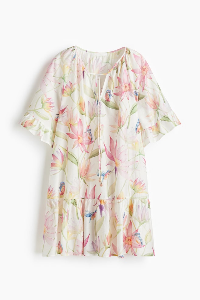 Tie-Detail Tunic Dress - Cream/floral - 1