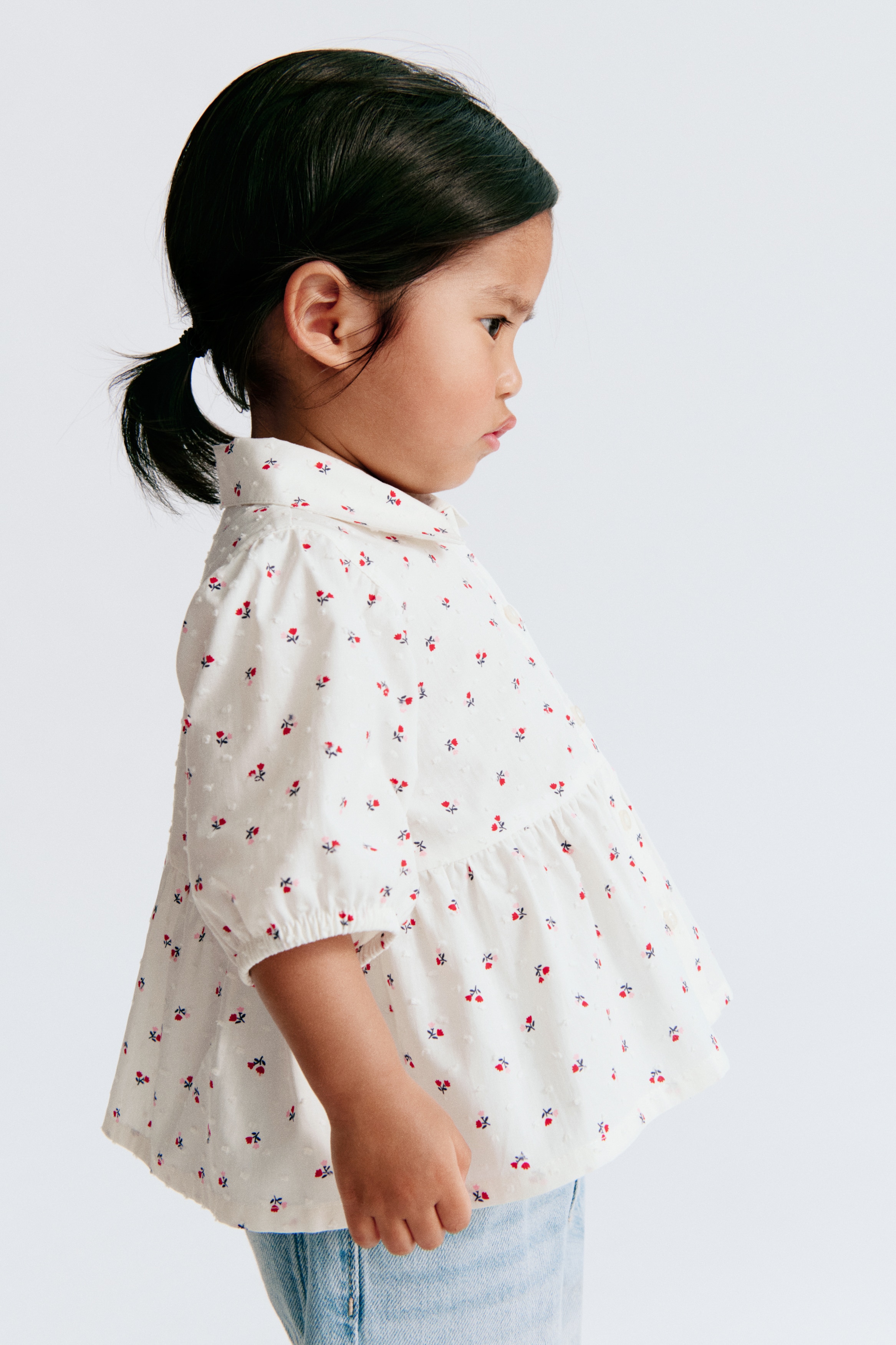 Flared Cotton Blouse - White/floral