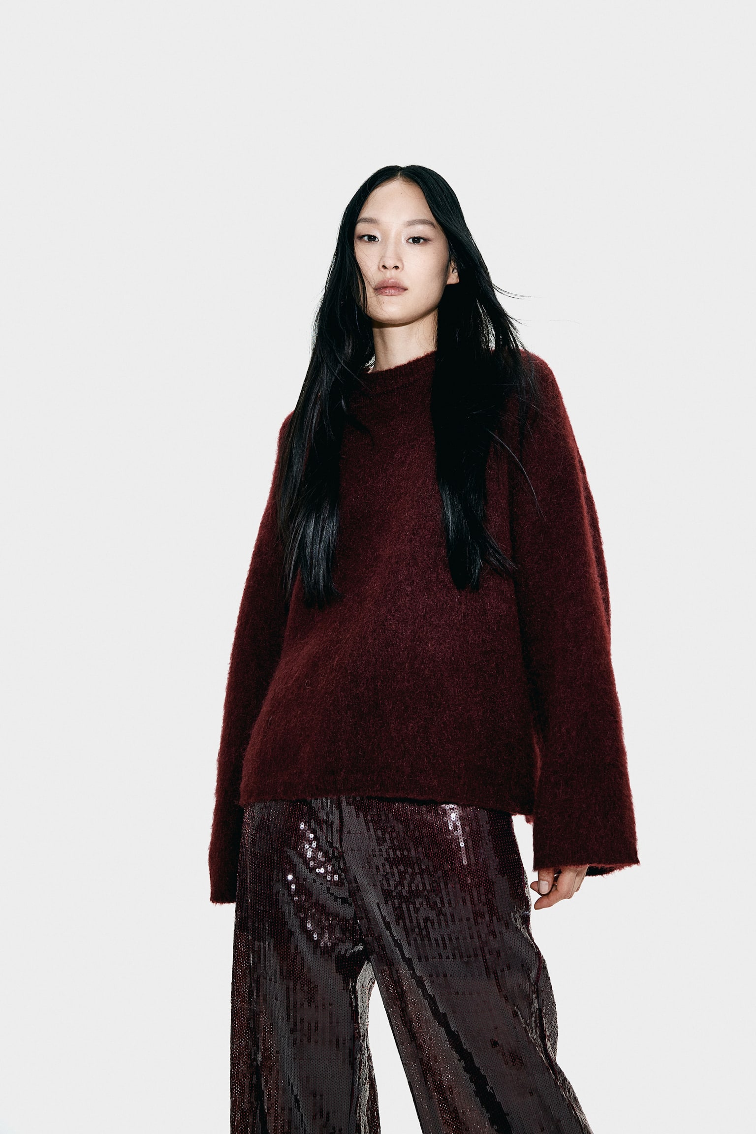 Oversized mohair-blend jumper - Burgundy/Dark grey marl/Light grey marl/Dark beige/Cream - 1