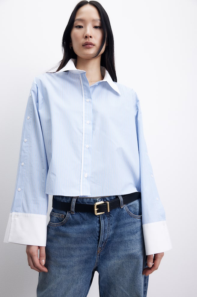 Chemise courte à boutons - Bleu clair/rayé - 6