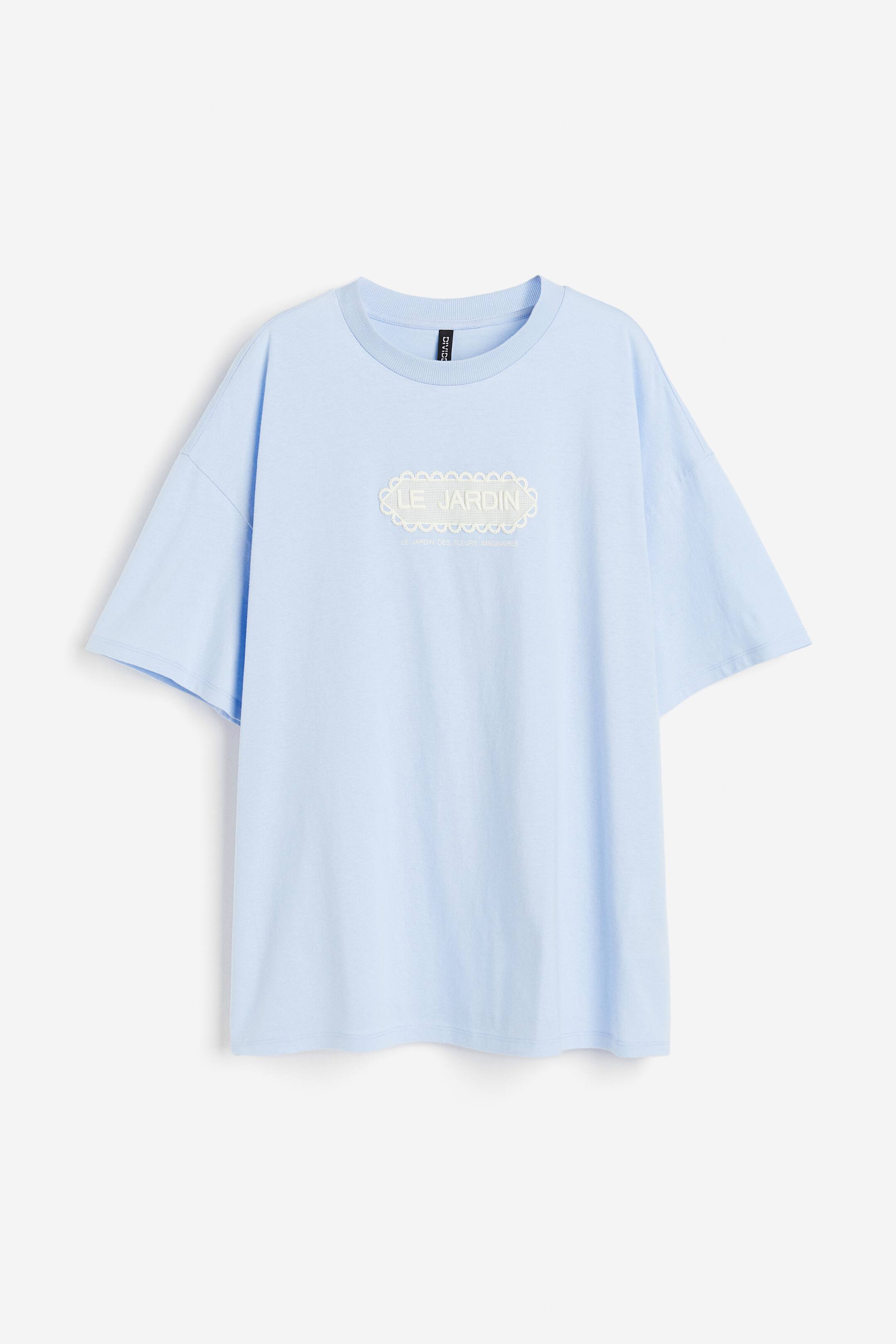 View larger image: Oversized motif-detail T-shirt - Light blue/Le Jardin - Ladies | H&M IN 1