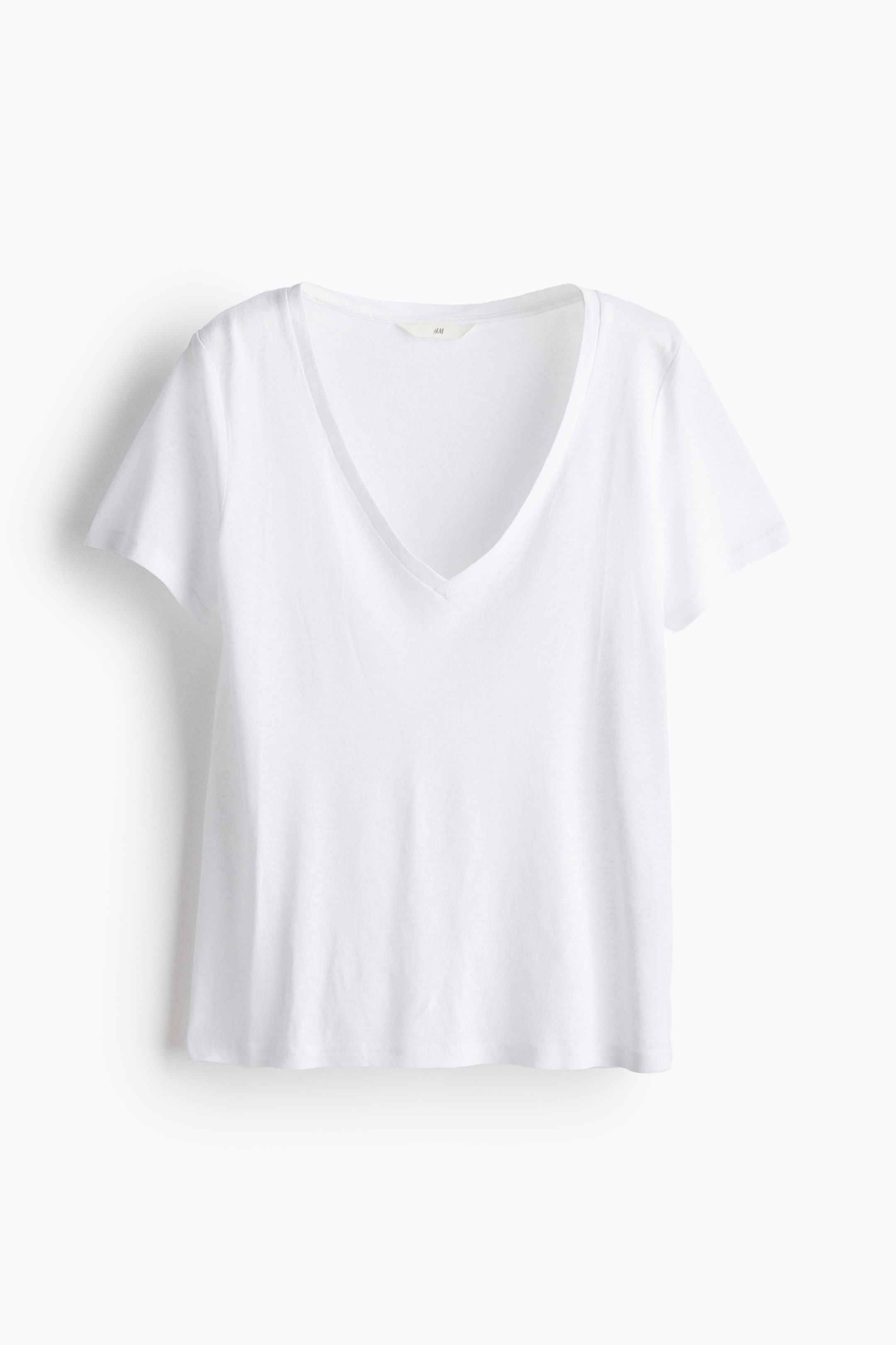 Linen-blend T-shirt - V-neck - Short sleeve - White - Ladies | H&M US