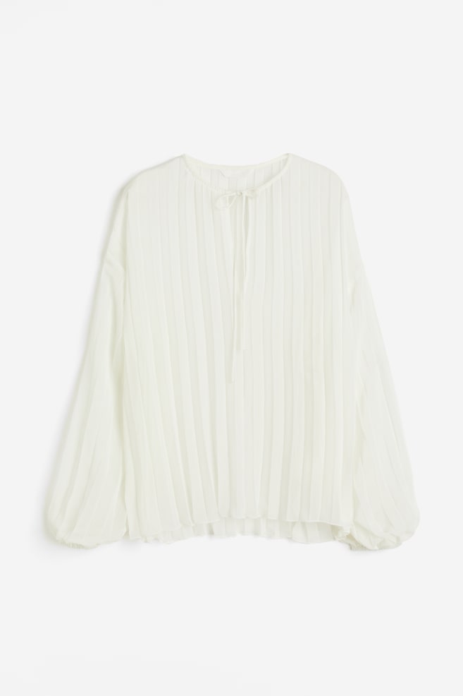 Pleated blouse - White/Black/Striped - 2