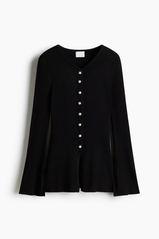 Rib-knit cardigan - Black - 1