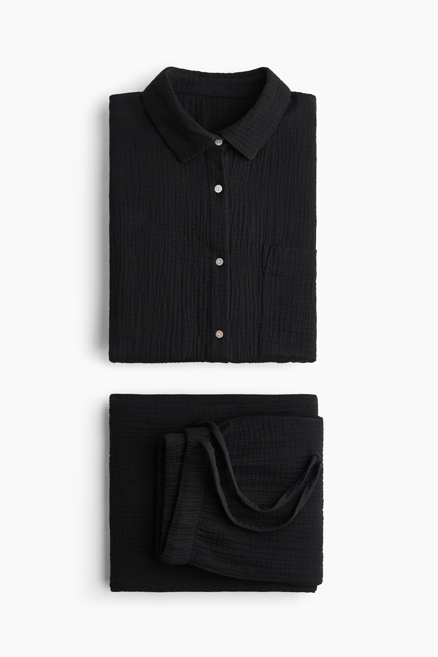 Bộ đồ ngủ bằng cotton muslin - Màu đen/Màu kem/Hoa - 6