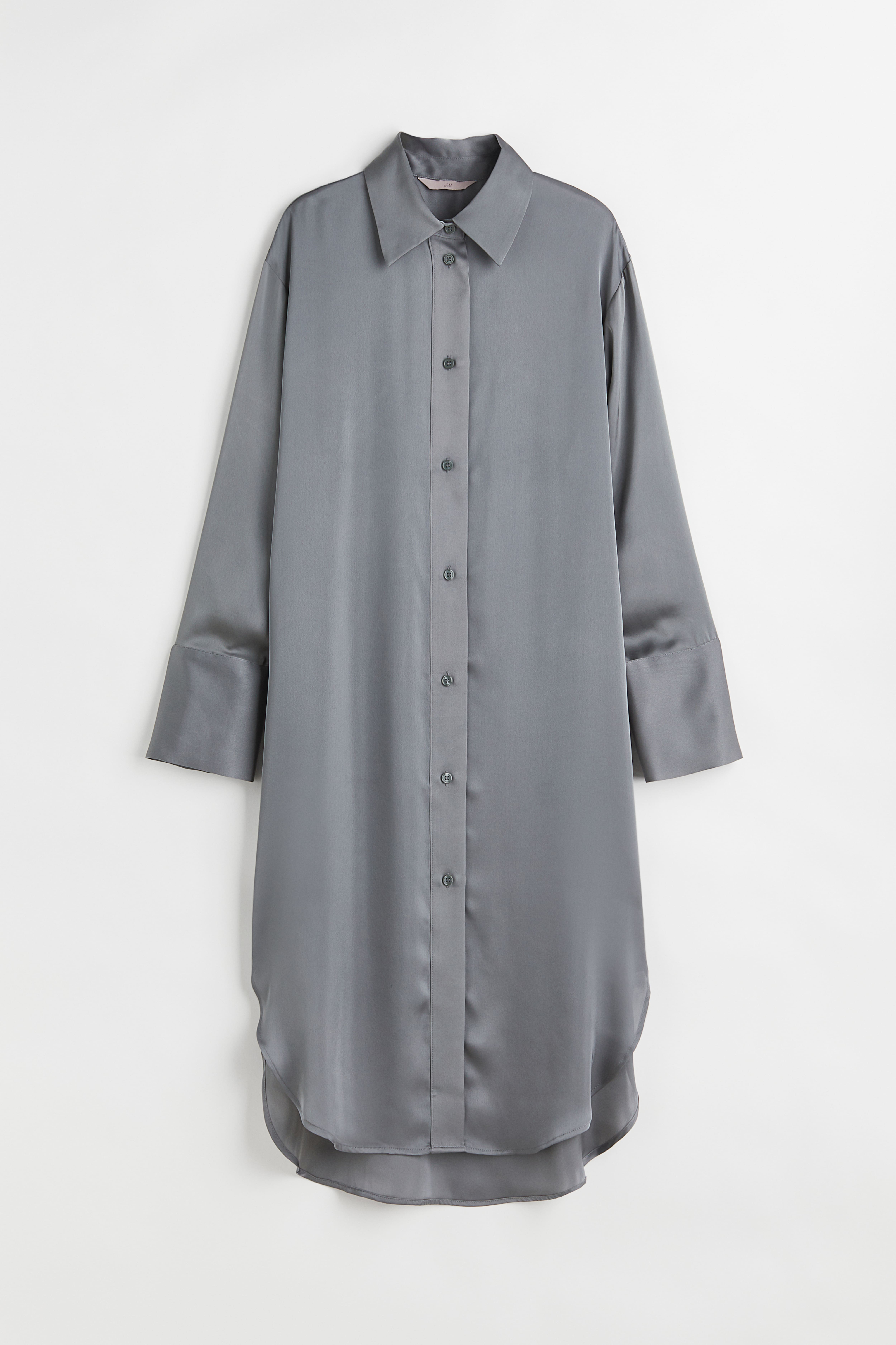 Oversized Shirt Dress - Extra-long sleeve - Midi - Gray-green - Ladies |  H&M US