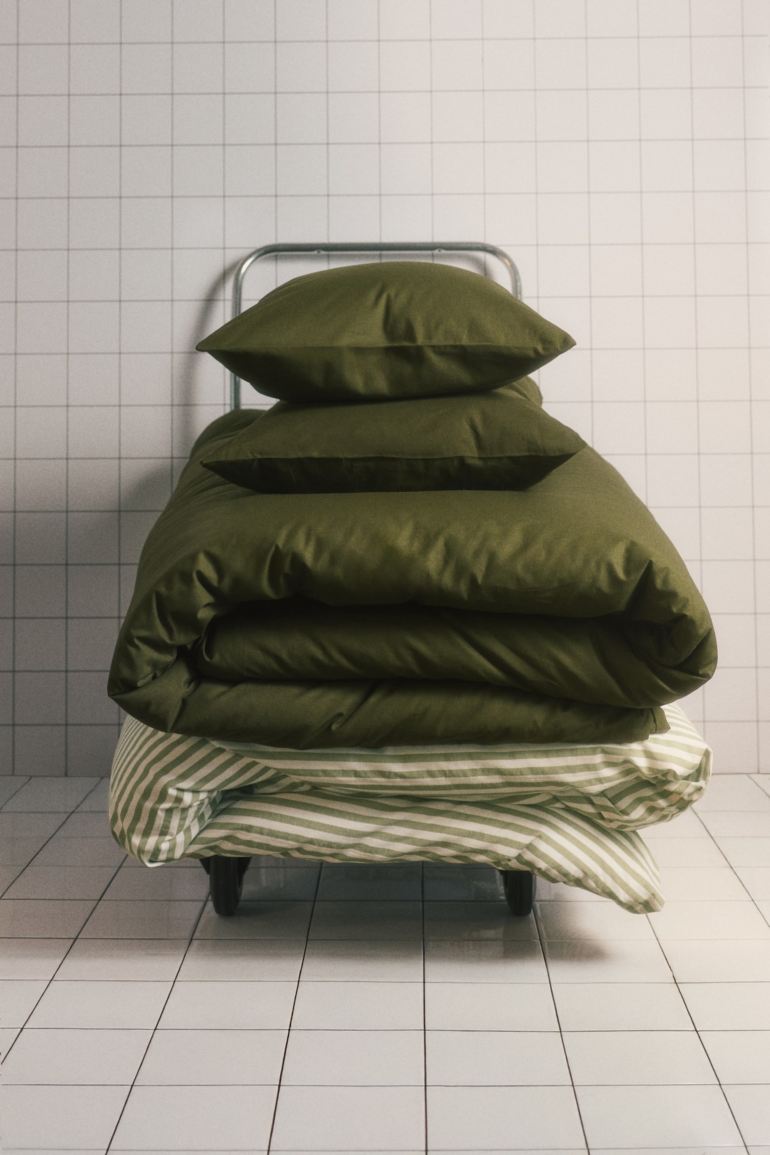 Cotton double/king duvet cover set - Dark green/Dark brown/Brown/Sage green/Olive green/Orange/Dark green/Light beige/Light pink/Light khaki green/White/Dark dusty pink/Greige/Light yellow/Dark red - 2