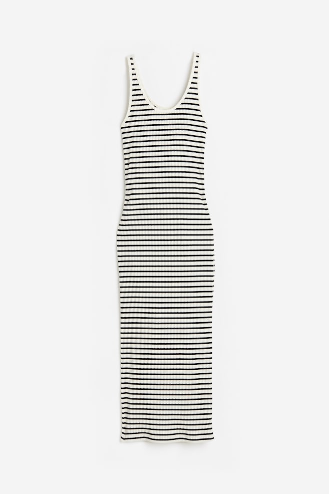 Ribbed bodycon dress - White/Black striped/Black/Beige/Sage green - 2