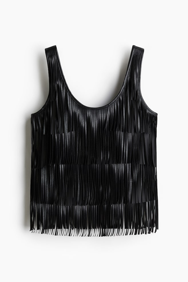 Coated fringed vest top - Black - 1
