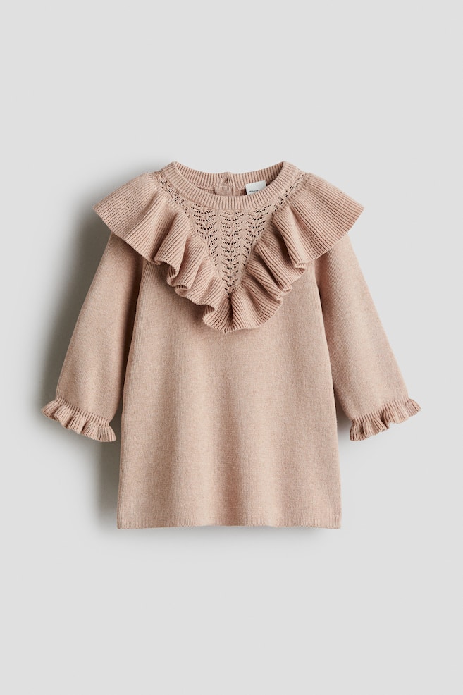 Abito in maglia di cotone con volant - Rosa polvere/Navy blue/Crema - 1