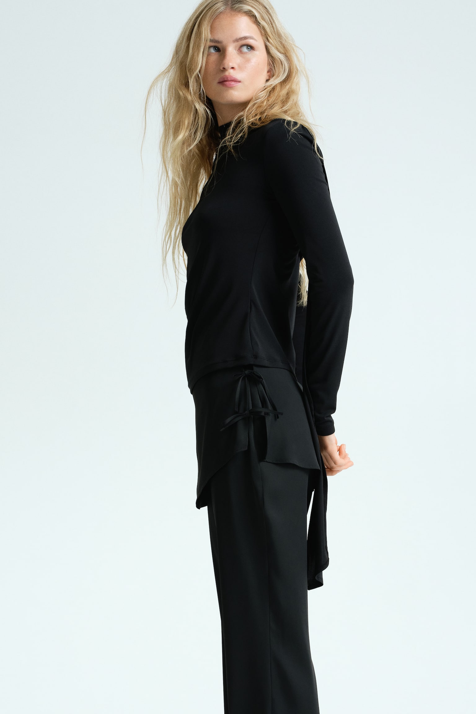 Satenske pantalone sa suknjom - Crna/Svetlobež - 3