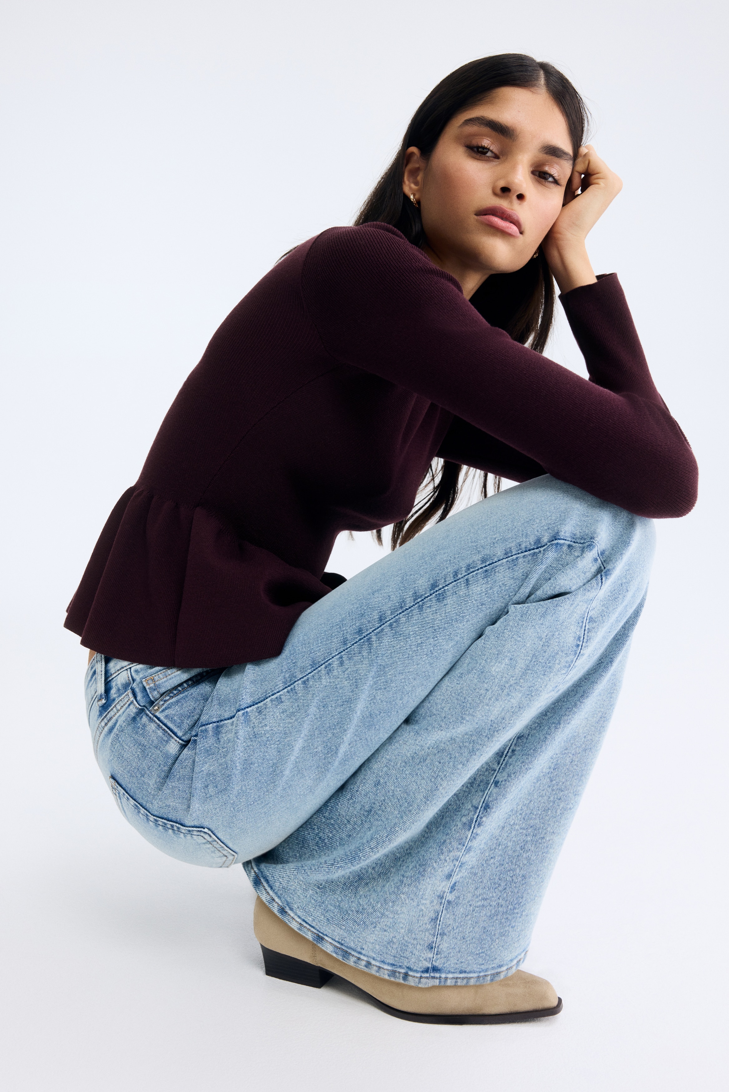 H & M - ニットペプラムトップス - ピンク