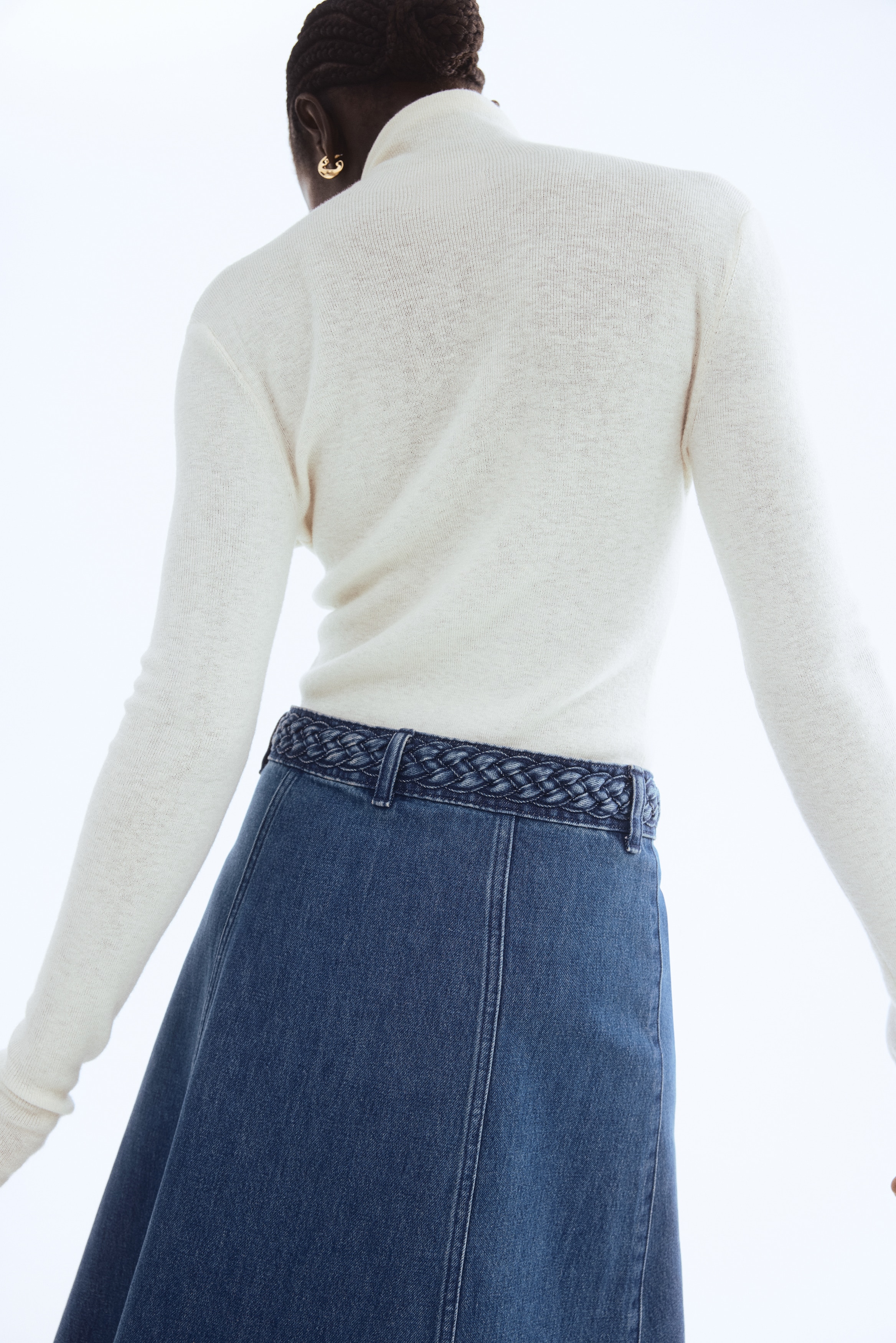 Braided-trim denim skirt