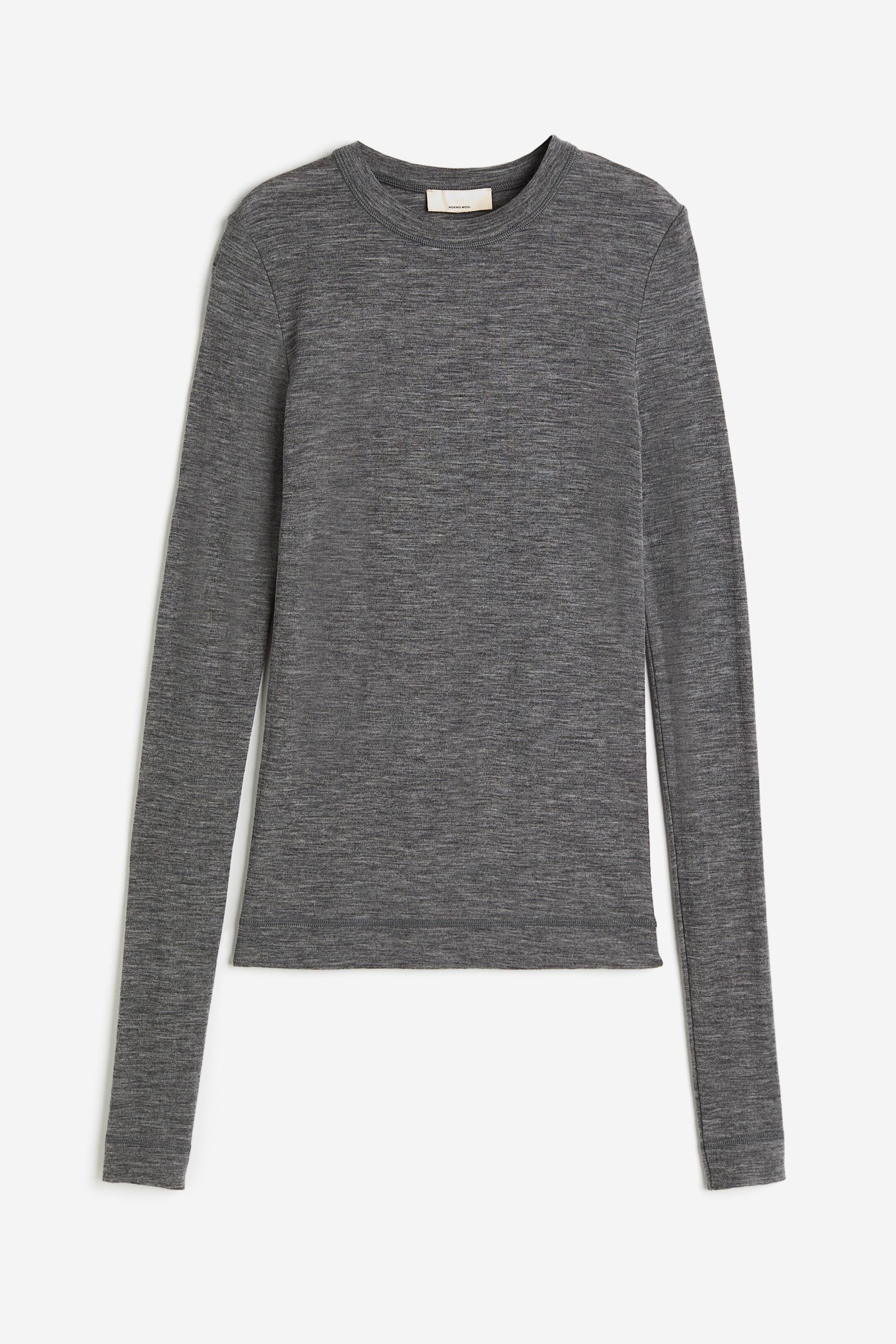 View larger image: Merino wool top - Grey marl - Ladies | H&M MY 1