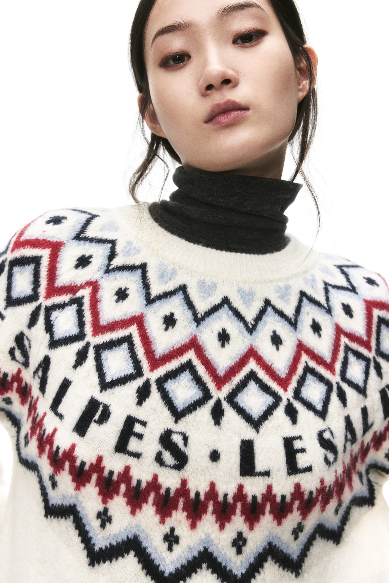 Jacquard-knit jumper - Cream/Les Alpes/Dark beige/Hearts/Grey marl/Bows/Dark red/Skiers - 1