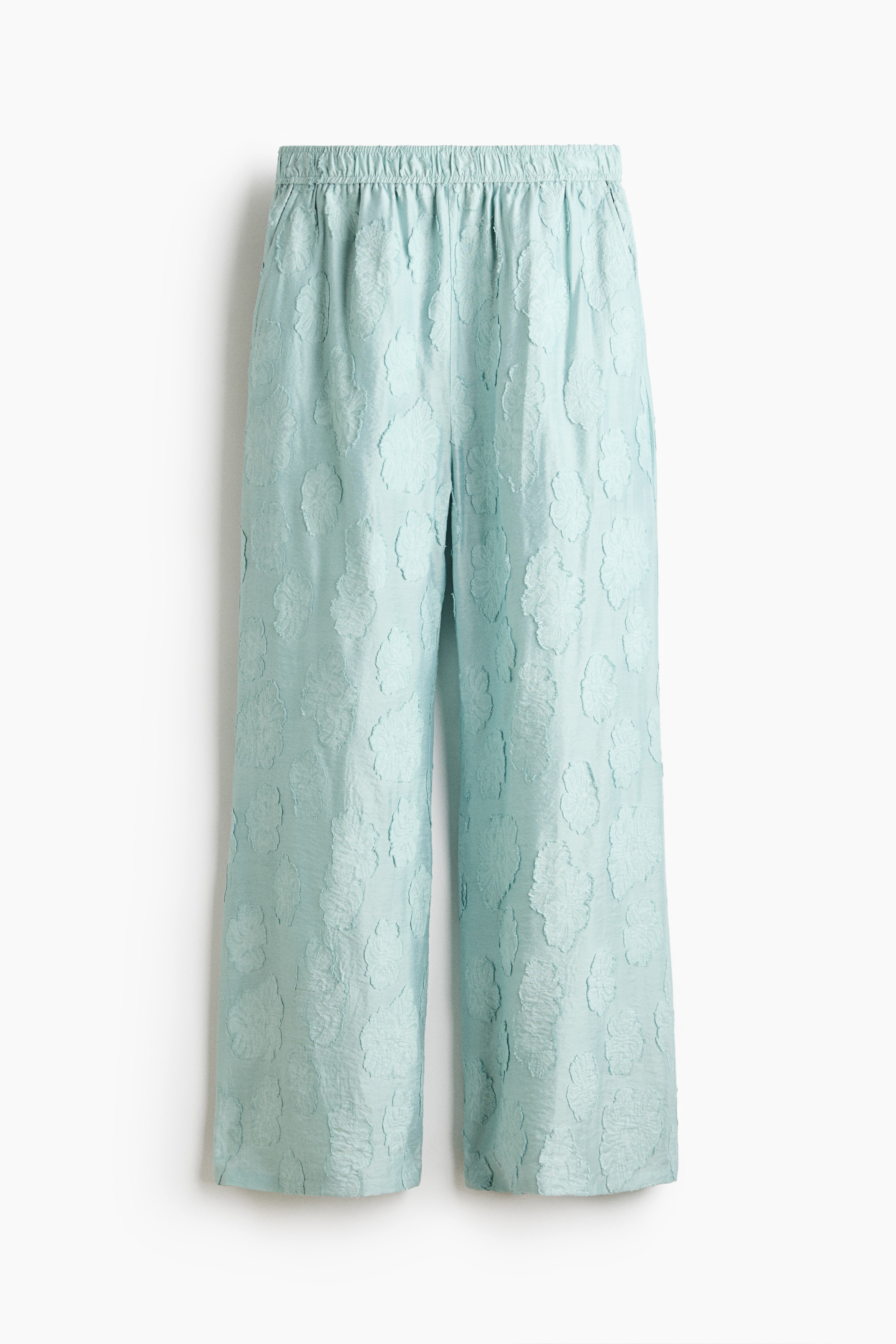 Flared jacquard-weave trousers - Light dusty turquoise/Brown
