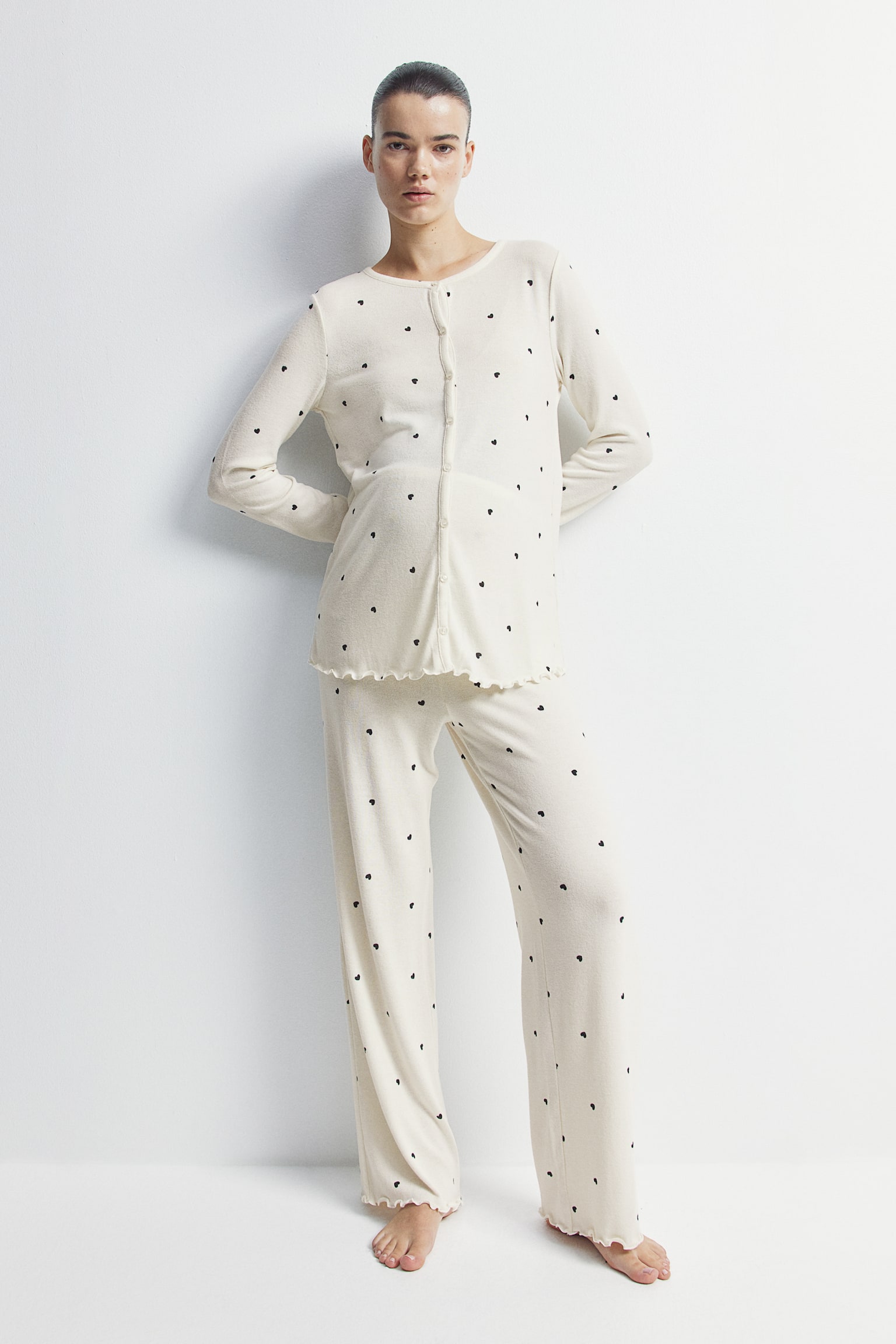 MAMA Jersey pyjamas - Cream/Hearts - 3