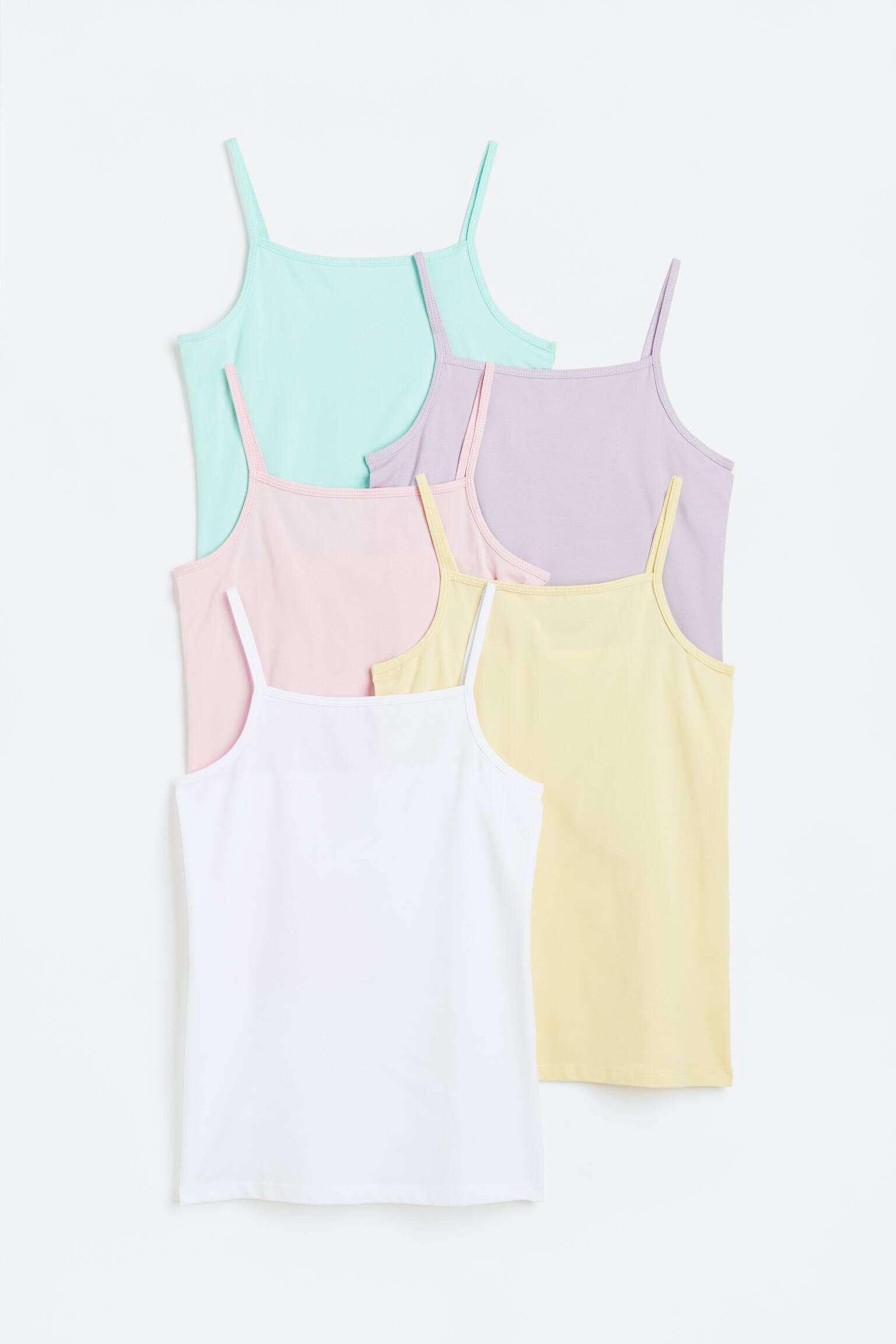 5-pack jersey strappy tops - Light pink/Light yellow/White/Red/White/Dark green/Green/Light green/Light grey marl - 1