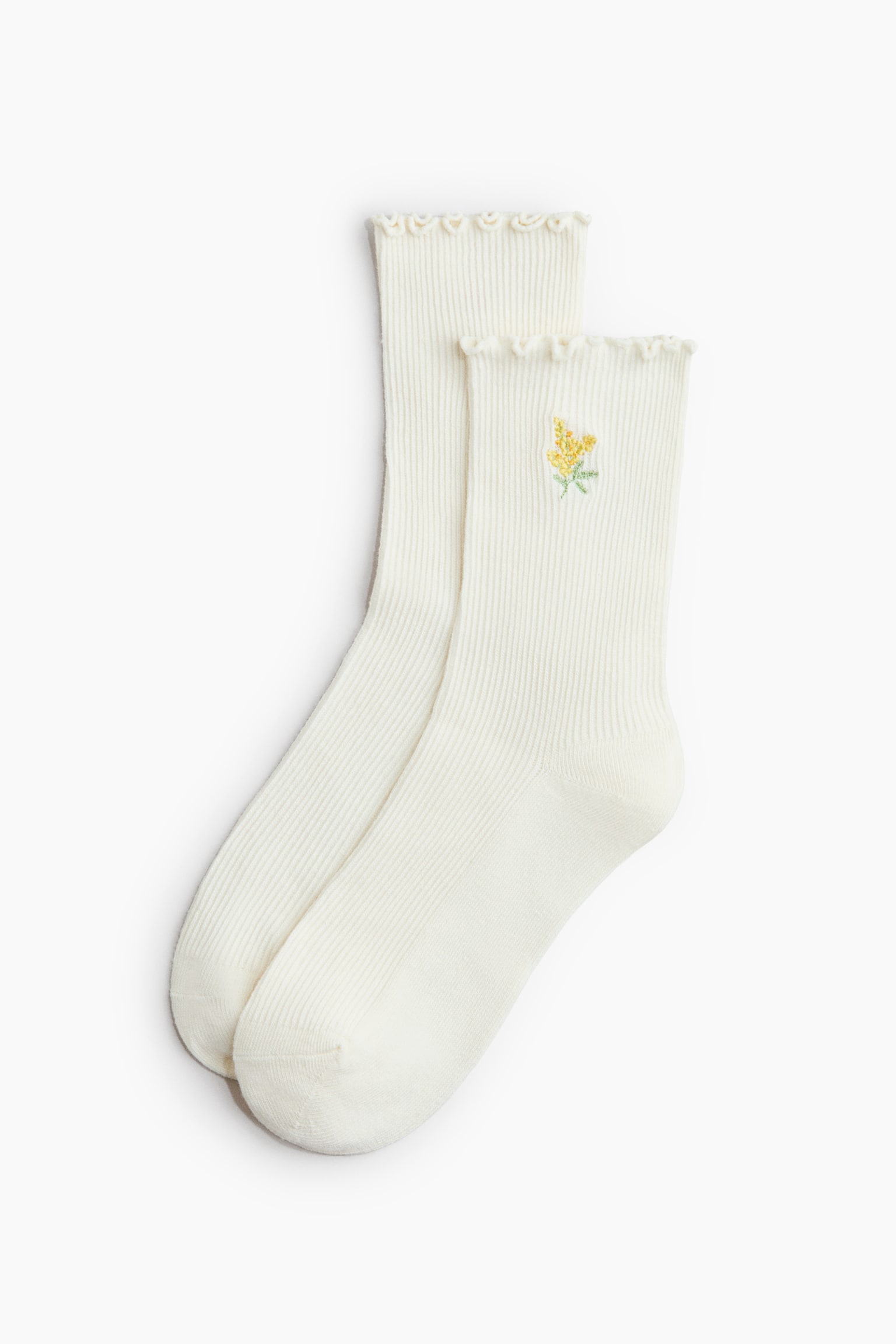 3-pack Calcetines con detalle overlock - Blanco/Flores/Rosa/Blanco - 3