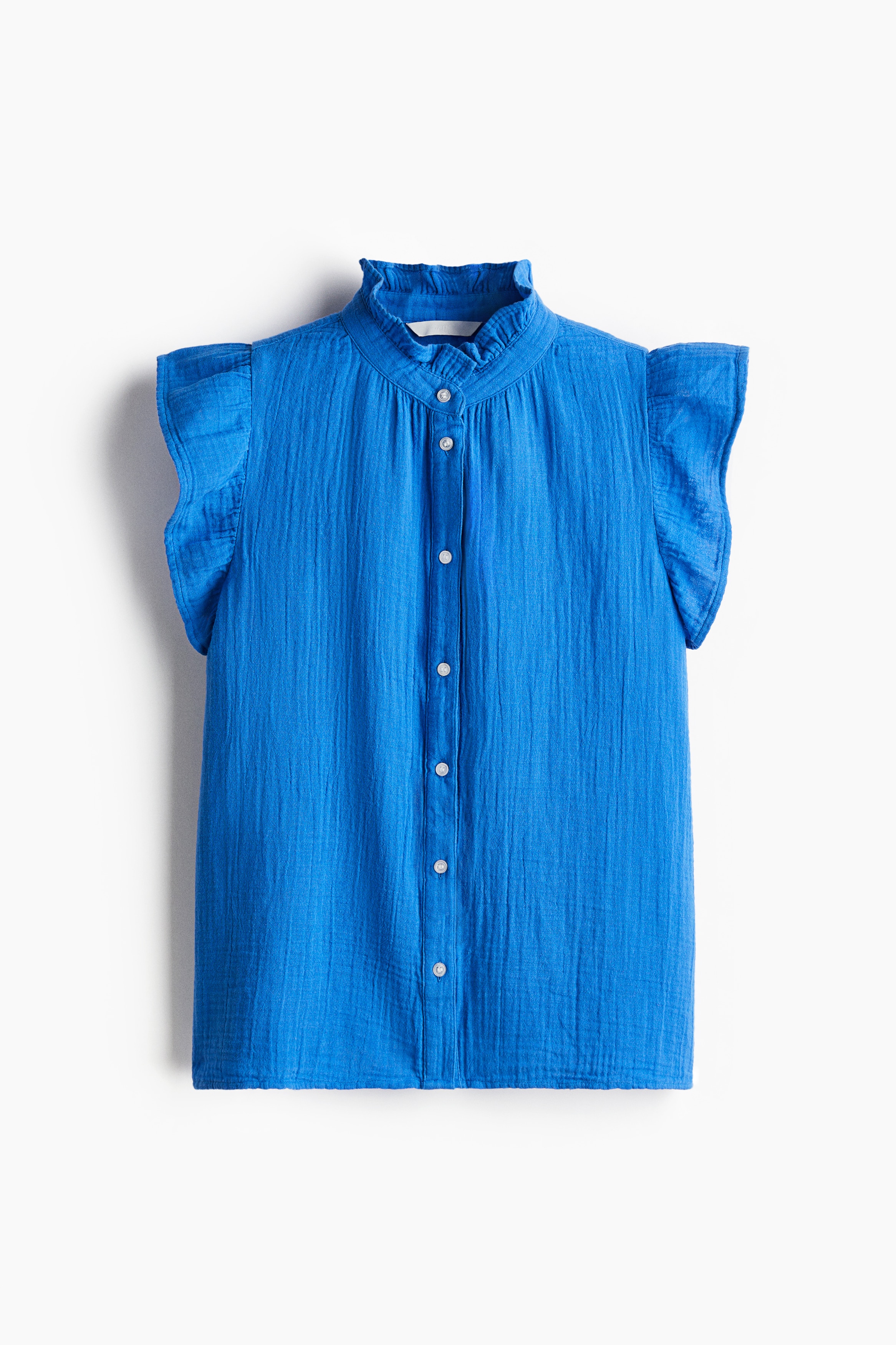 Popelinebluse mit Volantärmeln - Blau/Beige/Schwarz/Weiß