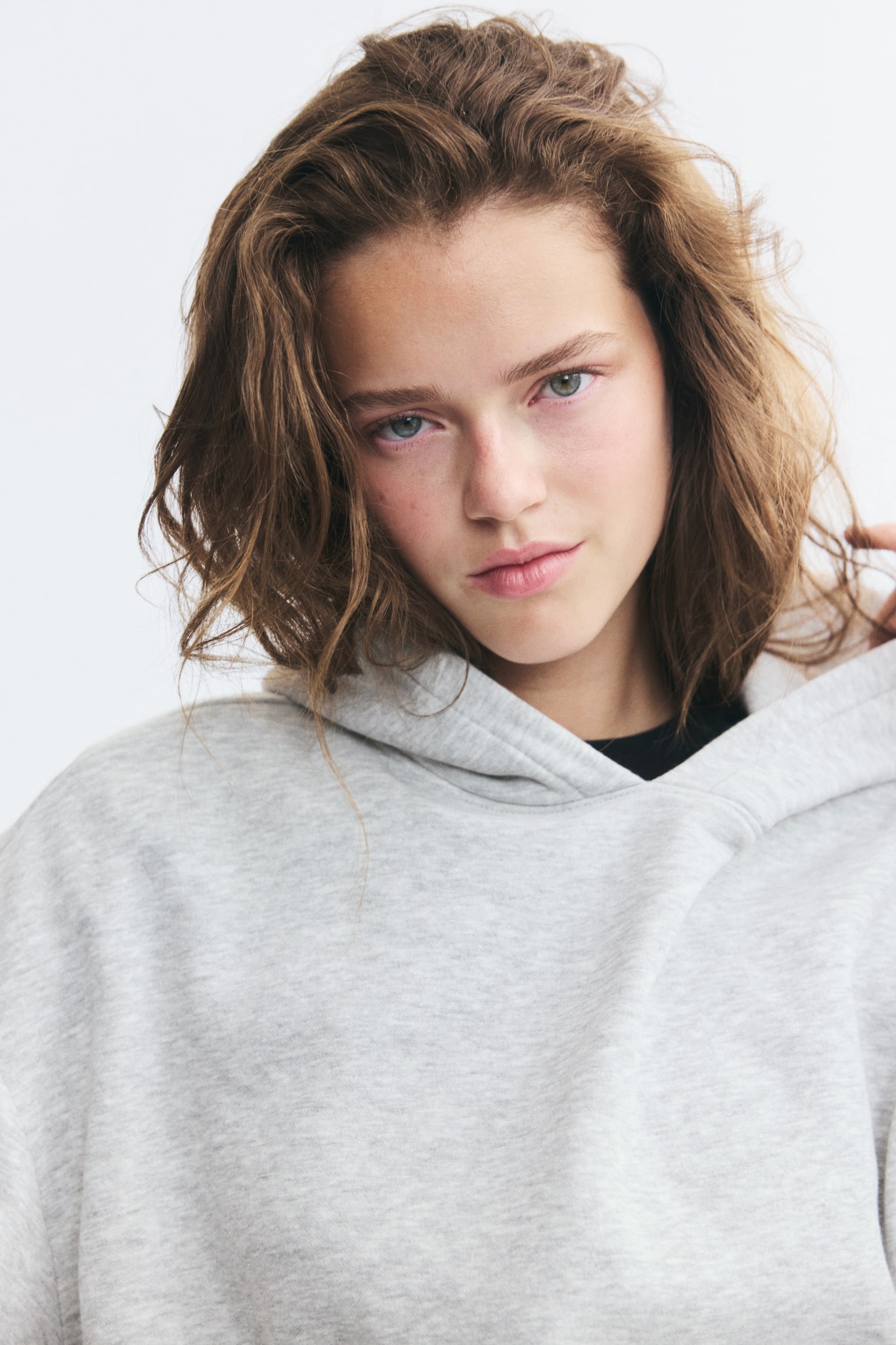 Женское худи H&M Brushed-Inside, цвет: Светлый серый меланжевый — фото 4