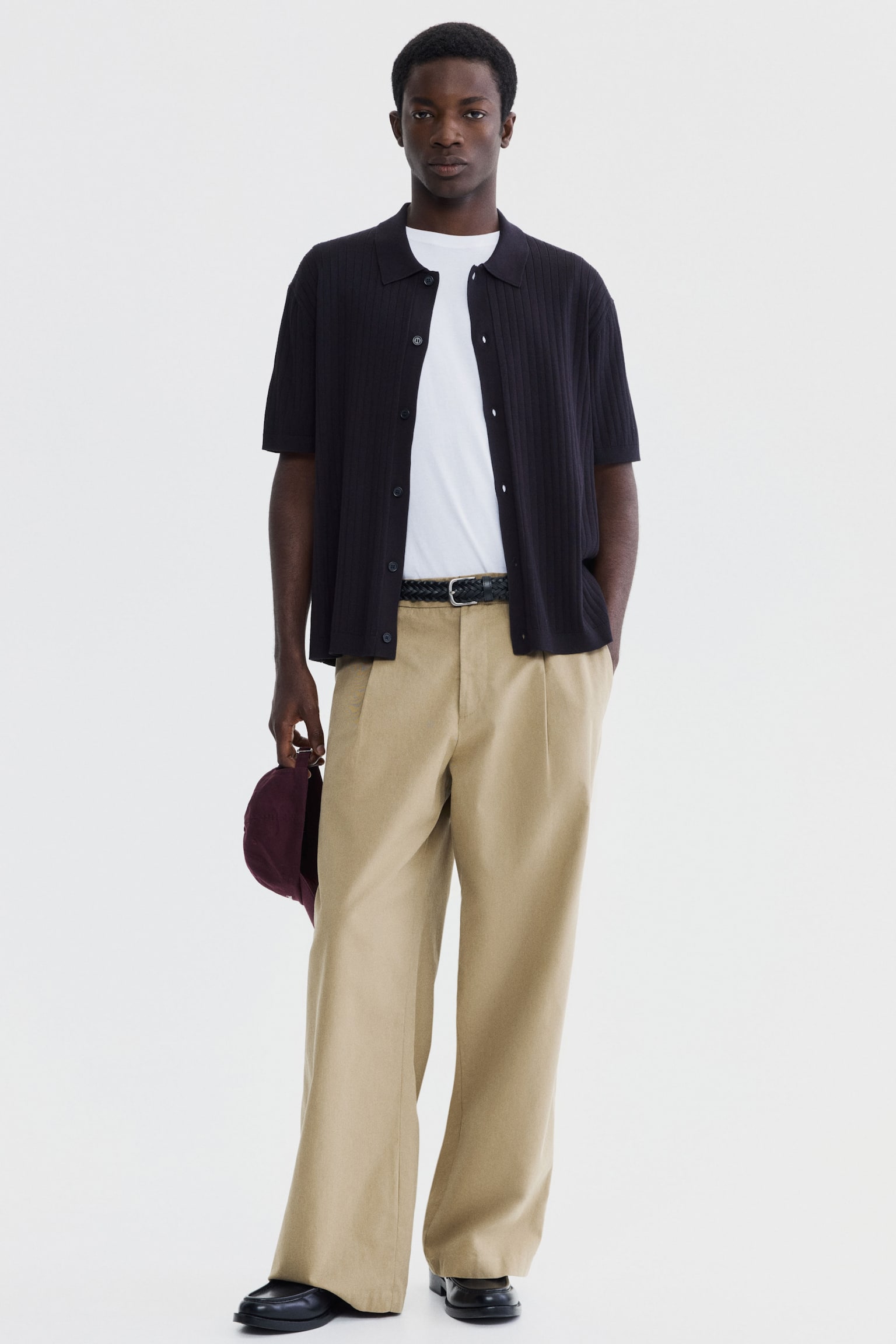 Regular Fit Rib-knit shirt - Dark blue/Cream/Dark brown - 6