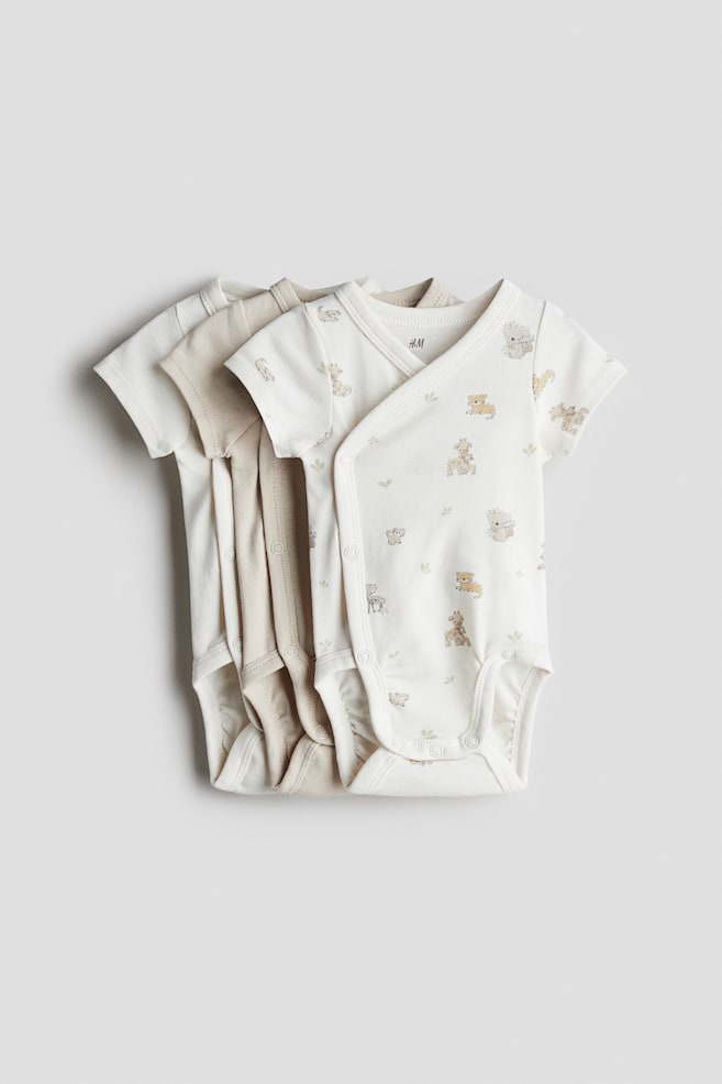 3-pack wrapover bodysuits - Light beige/Animals/Light dusty pink/Floral/White/Cherries/Navy blue/Sailing boat/Pink/Floral - 1