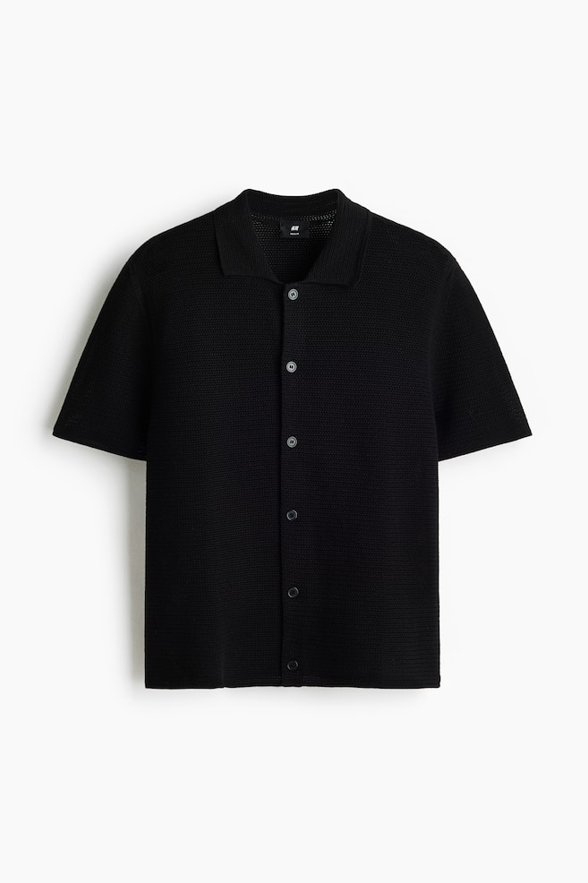 Regular Fit Hole-knit shirt - Black/Cream/Dark brown - 1