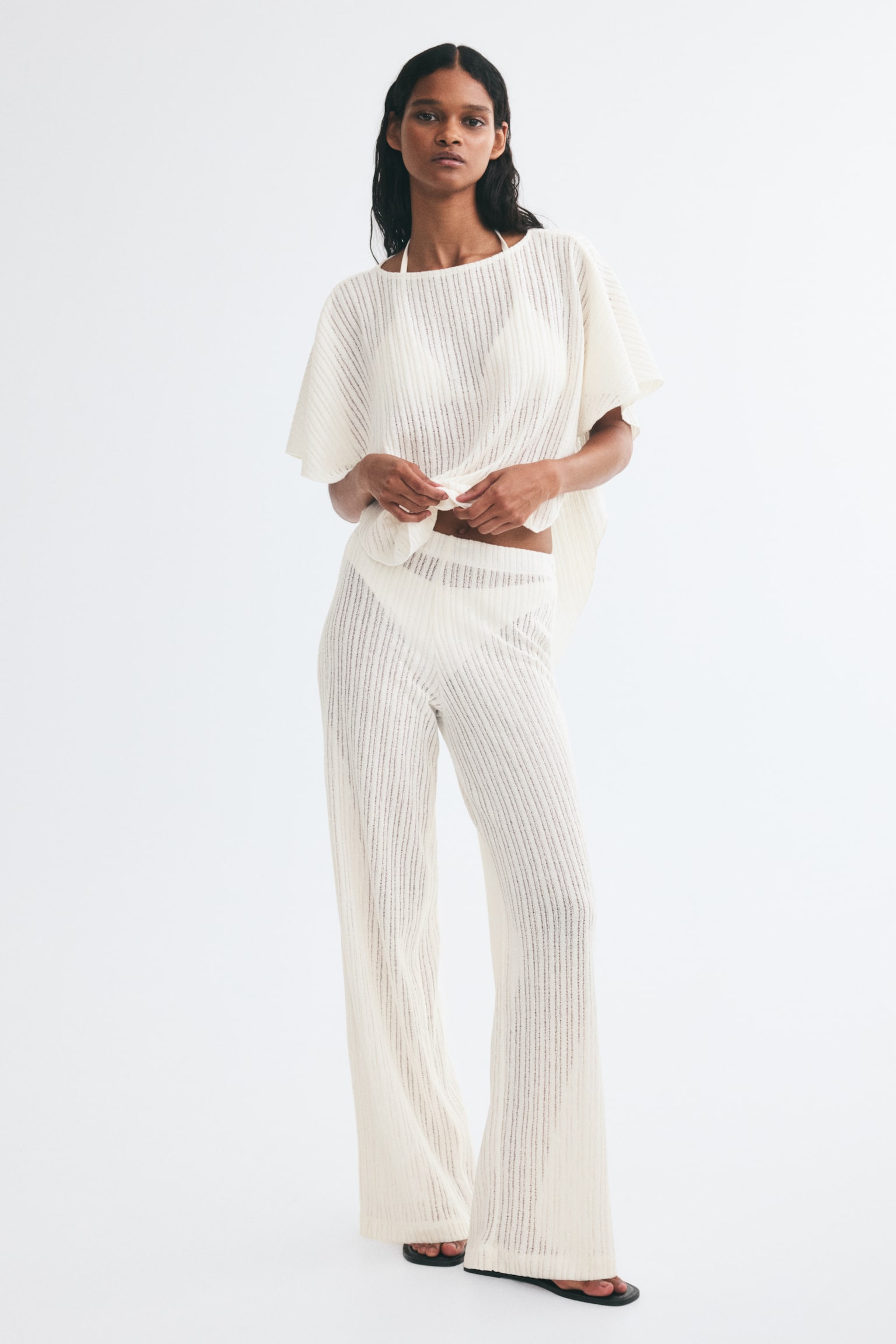 Женские брюки H&M Rib-Knit, цвет: Кремовый — фото 3