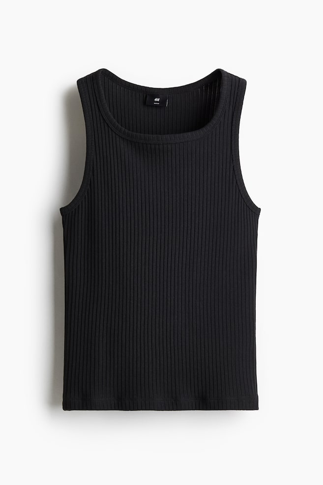 Slim-Fit Ribbed Tank Top - Black/White - 1