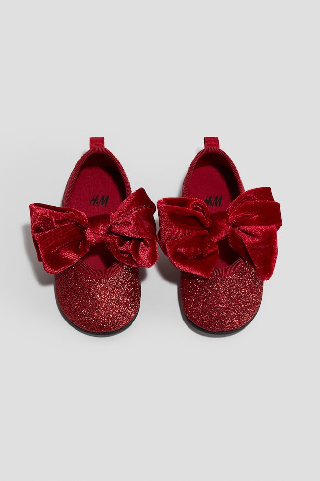 Bow-Detail Ballet Shoes - Red - 1