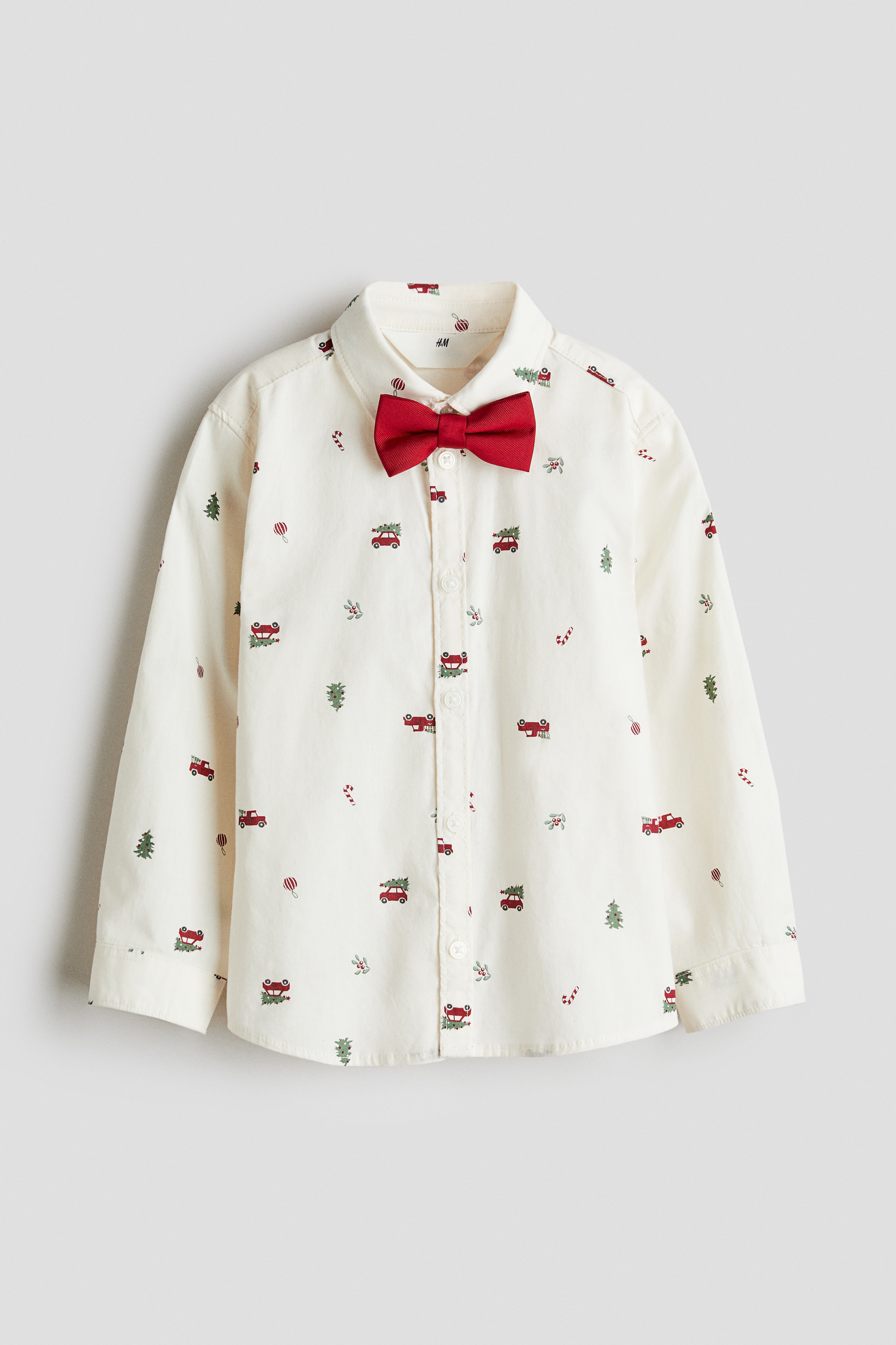 Boys - Cream/Cars Shirt and tie - Size: 7-8Y  - H&M