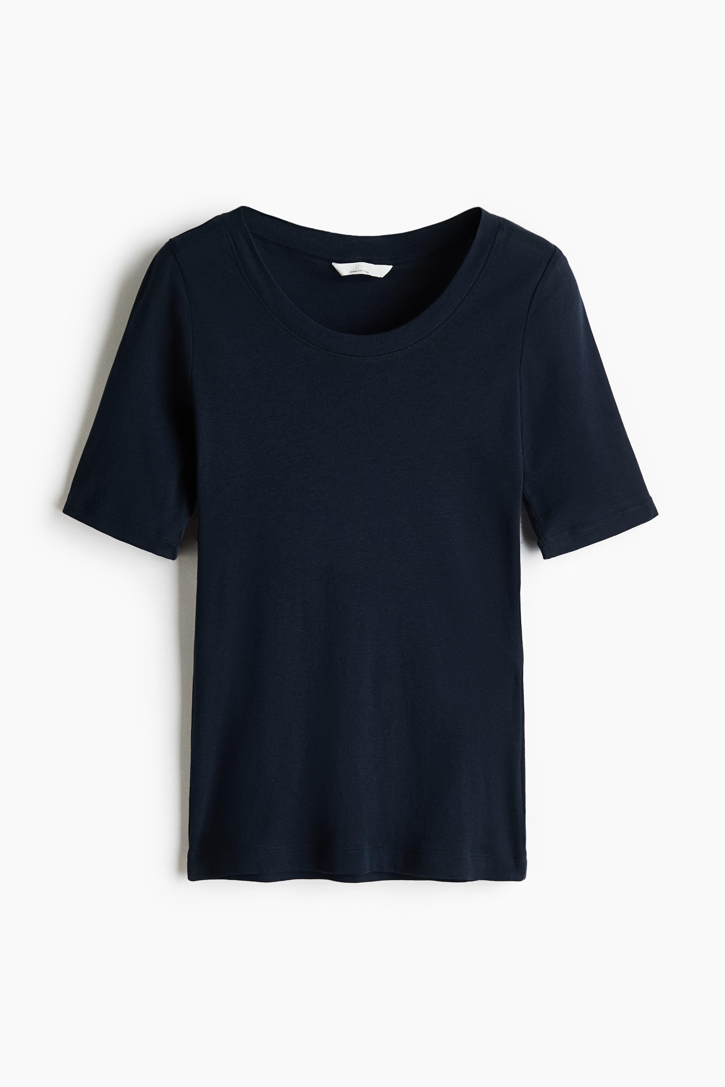 T-shirt van pimakatoen met wijde hals - Marineblauw/Ivoorwit/Rood/Zwart