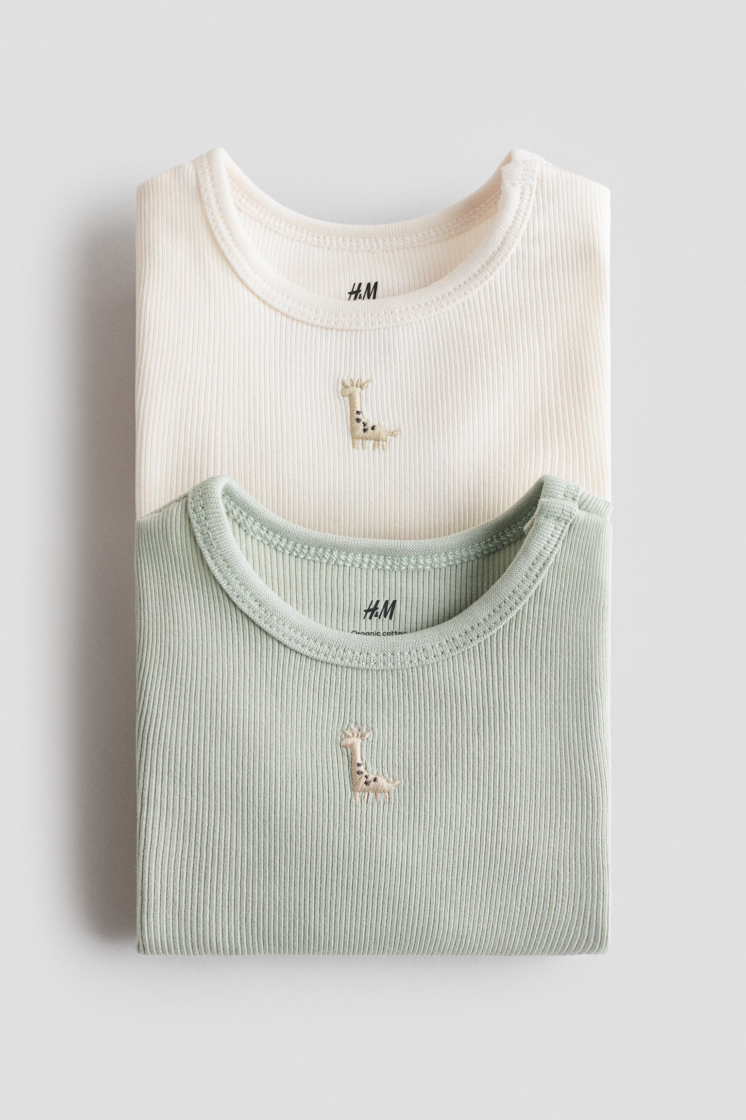 Dva pamučna bodića - Prašnjavozelena/žirafa/Svetloplava/srca - 2