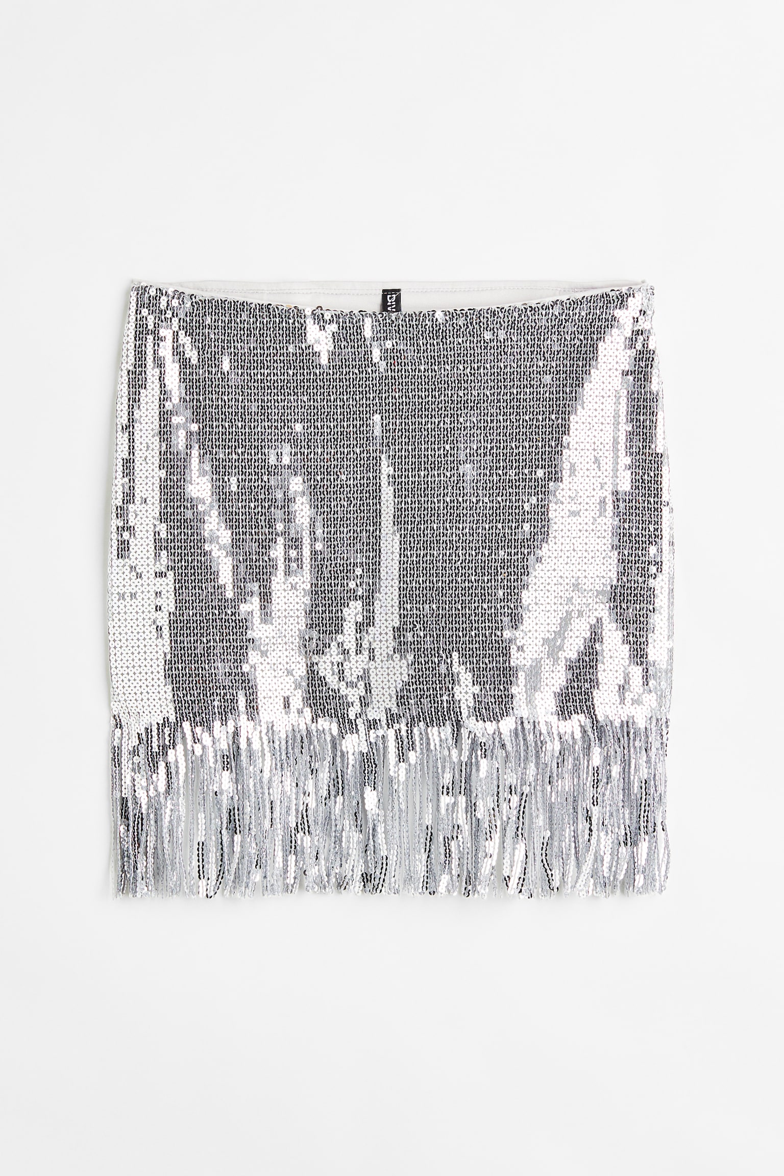 Fringe-trimmed sequined skirt - Silver-coloured - 1