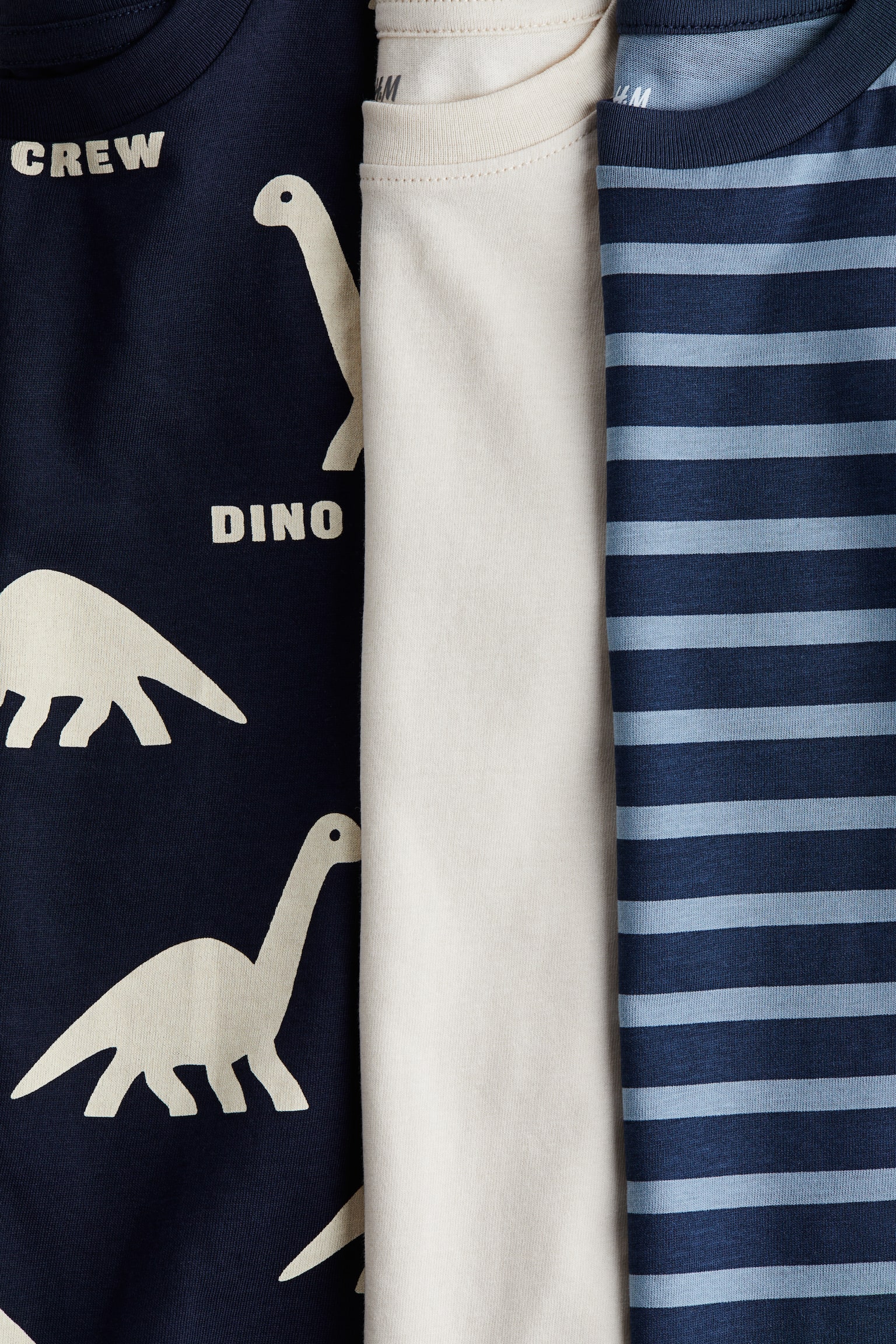 Lot de 3 T-shirts en coton - Bleu foncé/Dino Crew/Vert menthe/véhicules/Jaune/bleu - 2