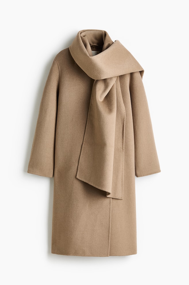 Handmade wool-blend coat - Beige/Dark brown - 1