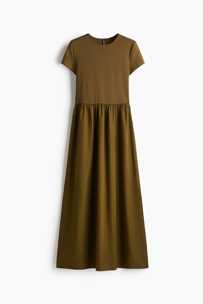 Maxikleid mit Kurzarm - Dunkles Khakigrün - 1