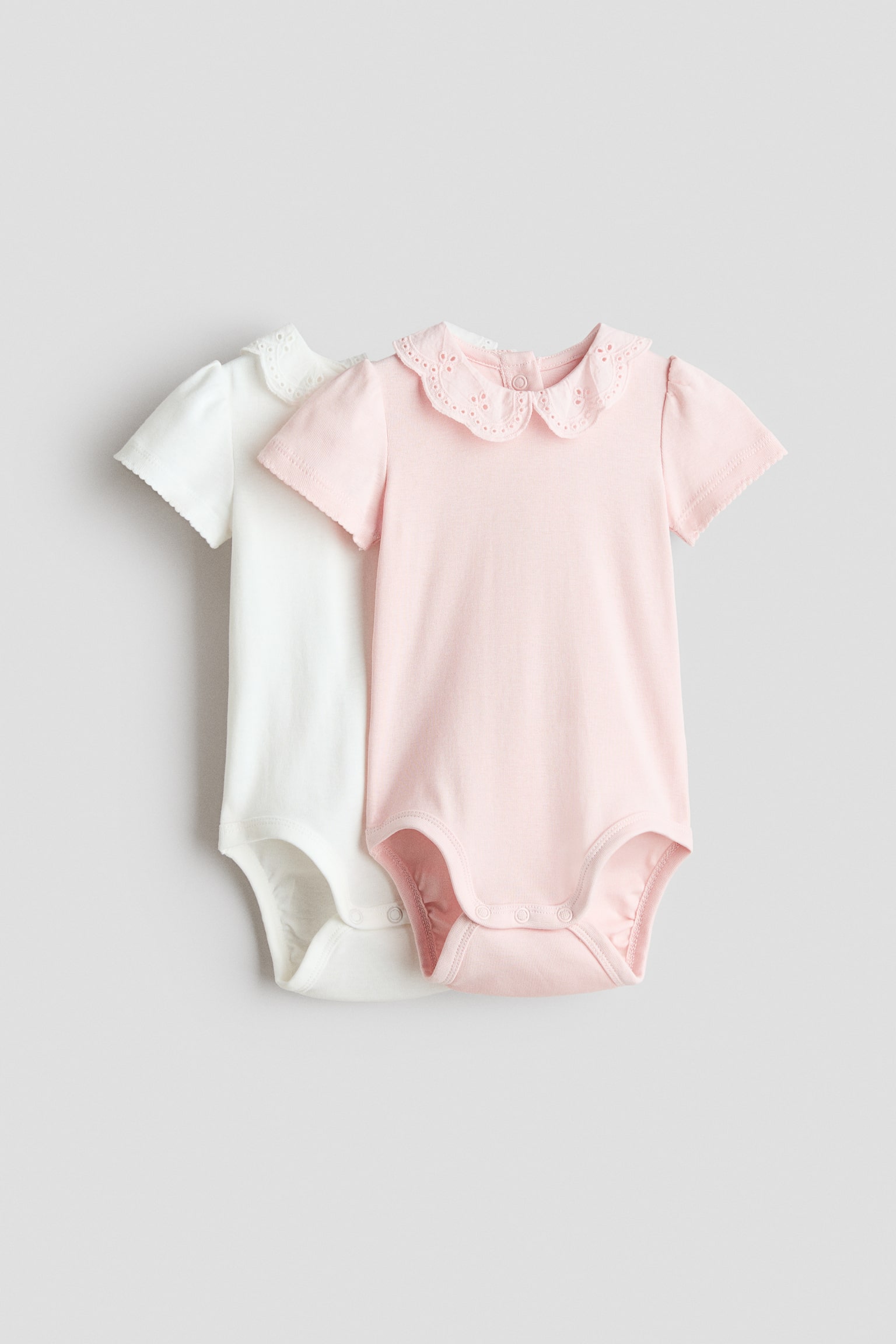 Set van 2 rompers met borduursel - Lichtroze/wit/Lichtbeige