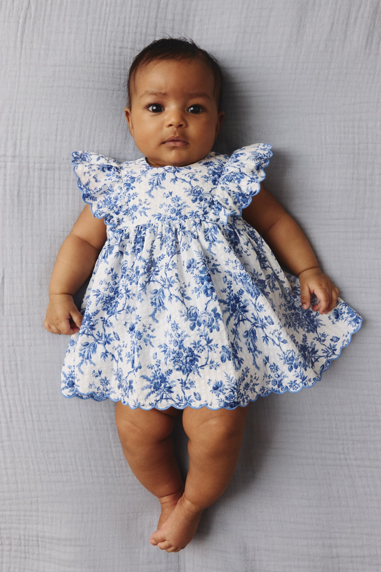 Blue/floral Floral-Print Cotton Bodysuit Dress for kids